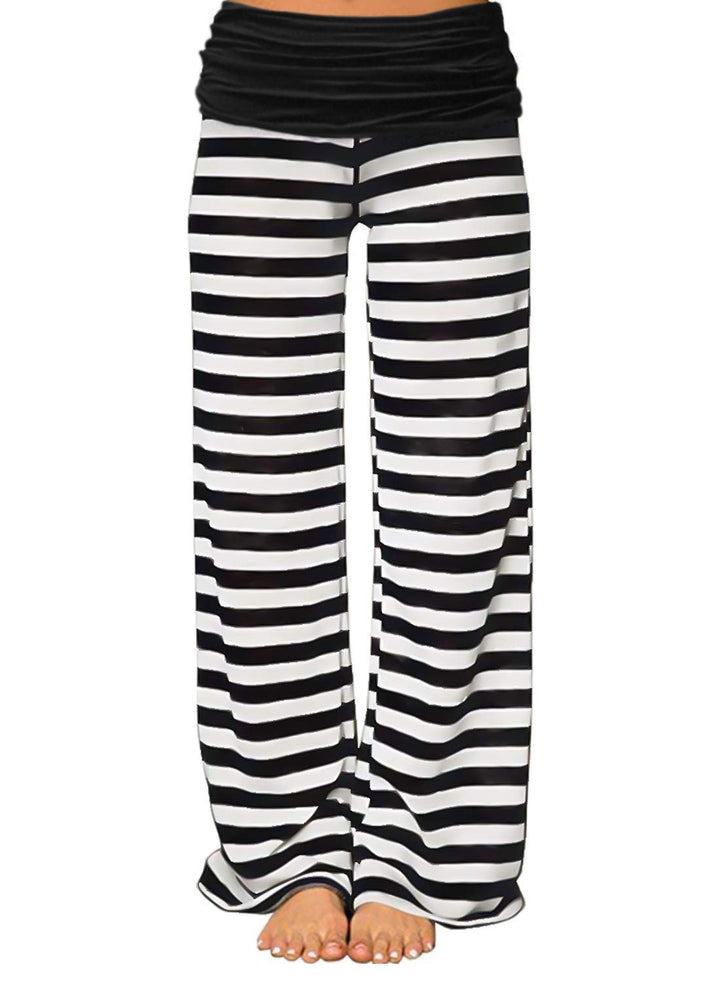 Gracyoga Women's Comfy Pajama Pants Wide Leg Lounge Palazzo Yoga Pants Stretch Casual Floral Print Fold Waist Pants