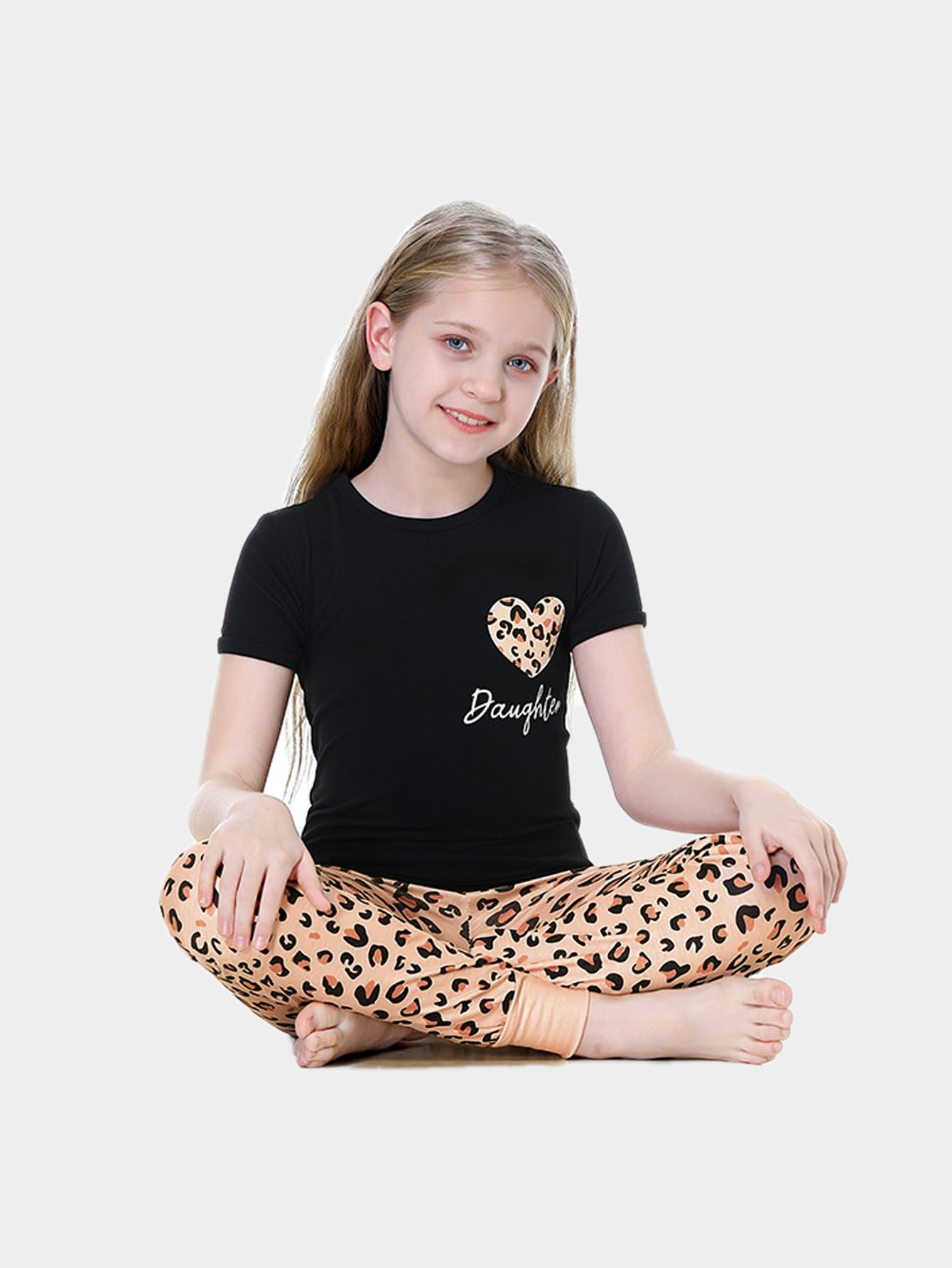 MyFav Mommy and Me Pajamas Heart Print Sleepwear Family Matching Short Sleeve Nightwear