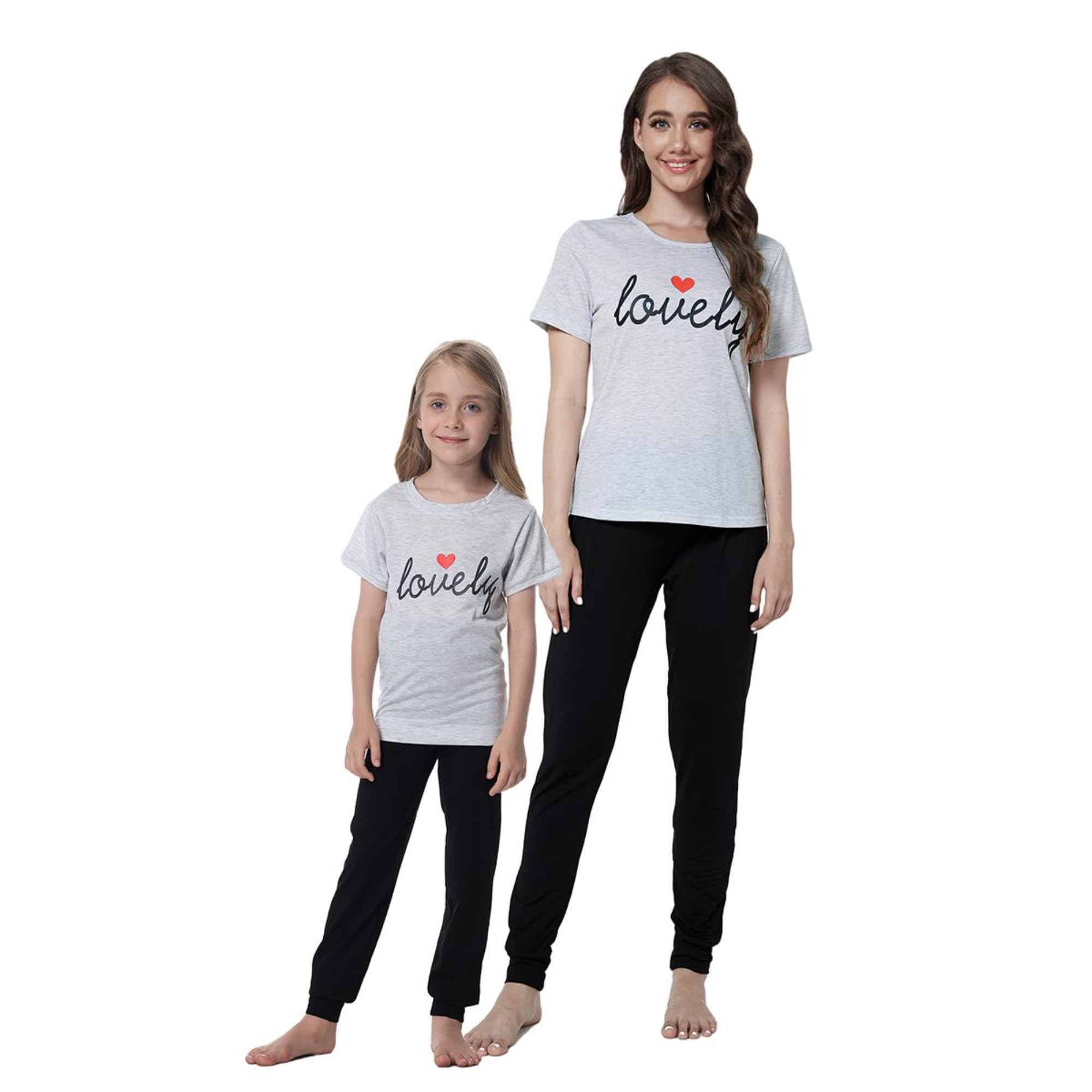 MyFav Mommy and Me Pajamas Heart Print Sleepwear Family Matching Short Sleeve Nightwear