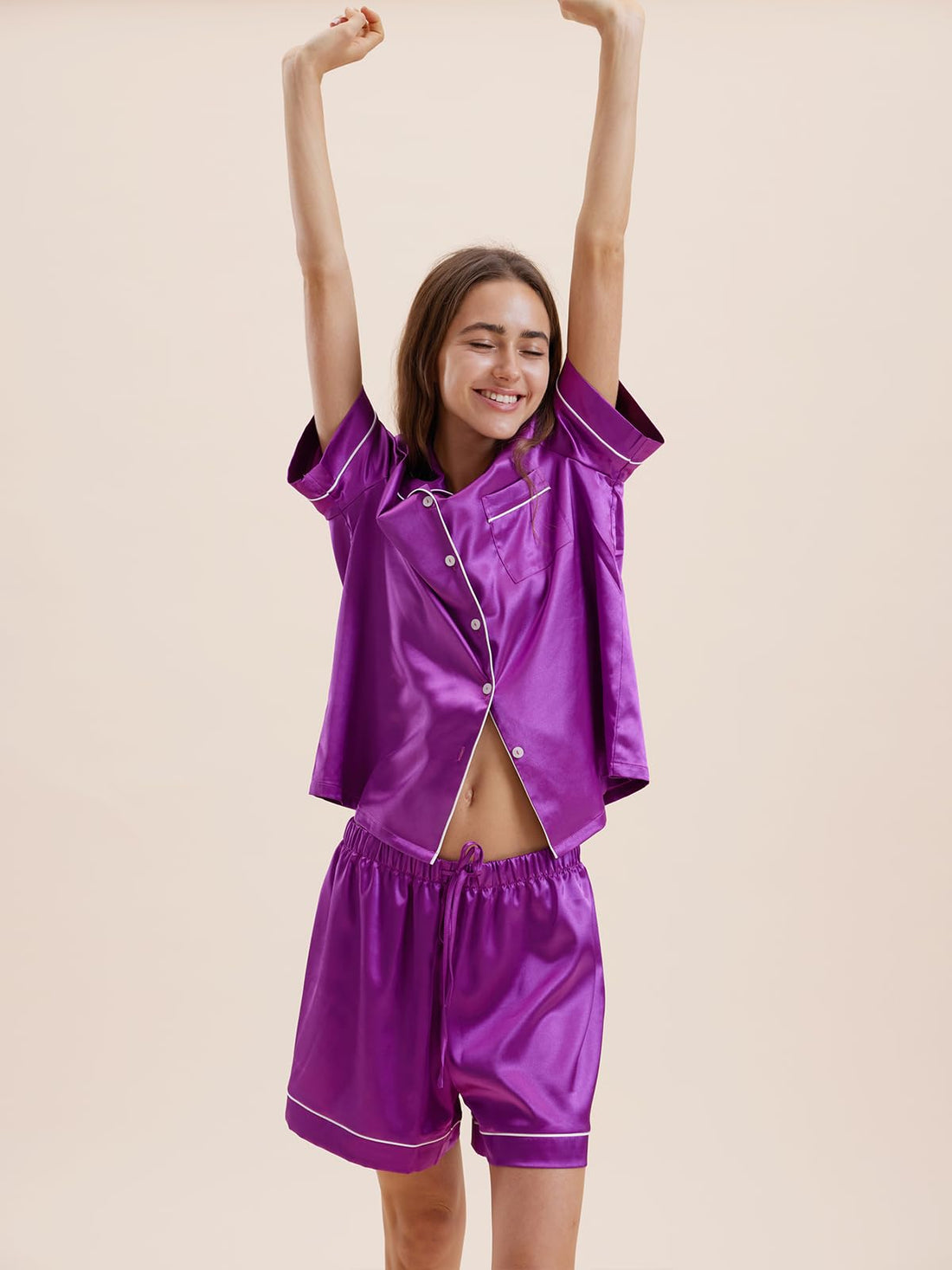 Satin Pajamas for Women Set,Silky Short Sleeve Ladies Pajama,Woman's 2 Piece Sleepwear,Bridal Wedding Pjs