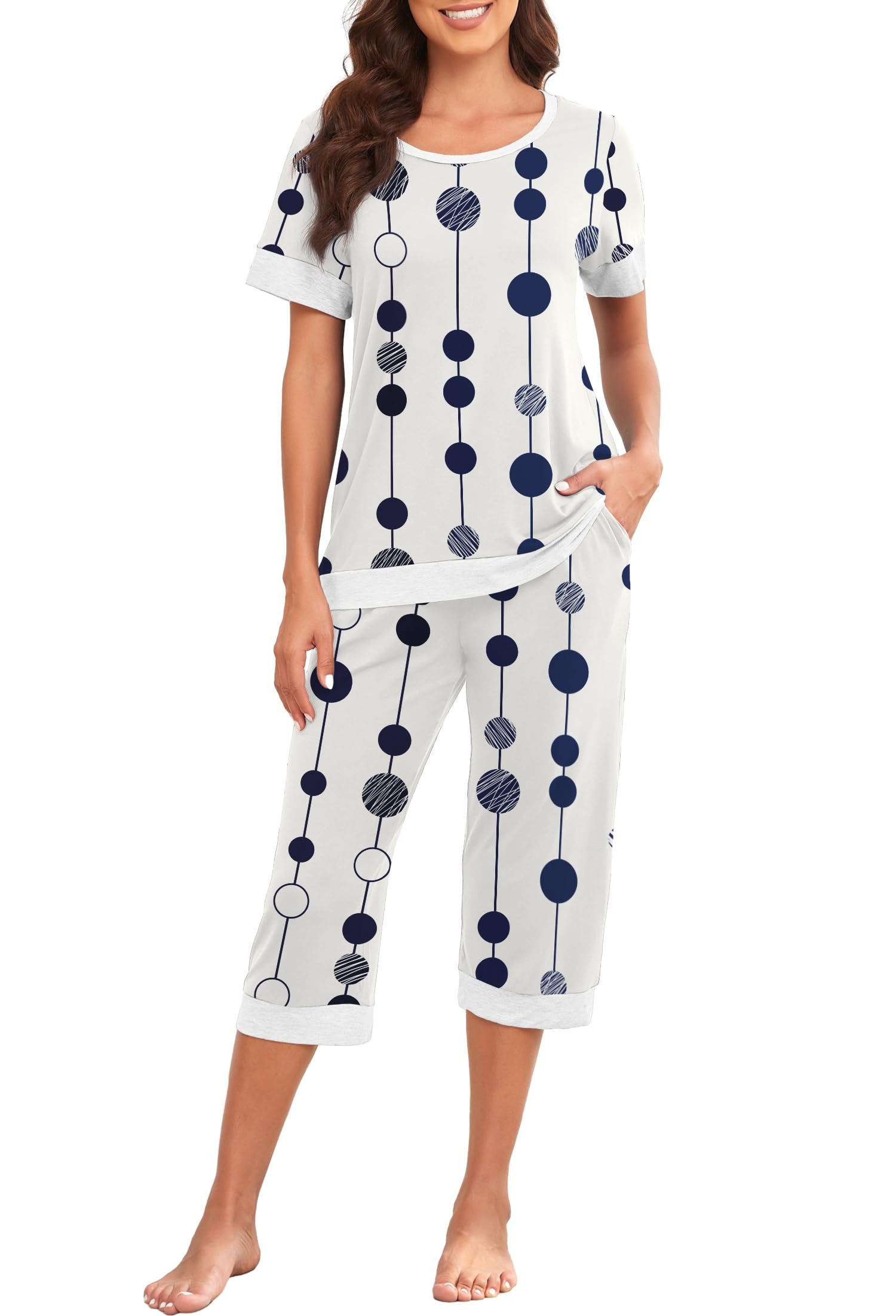 PrinStory Women's Pajama Set Short Sleeve Shirt and Capri Pants Sleepwear Pjs Sets Lounge Set WEBE CLOTHING