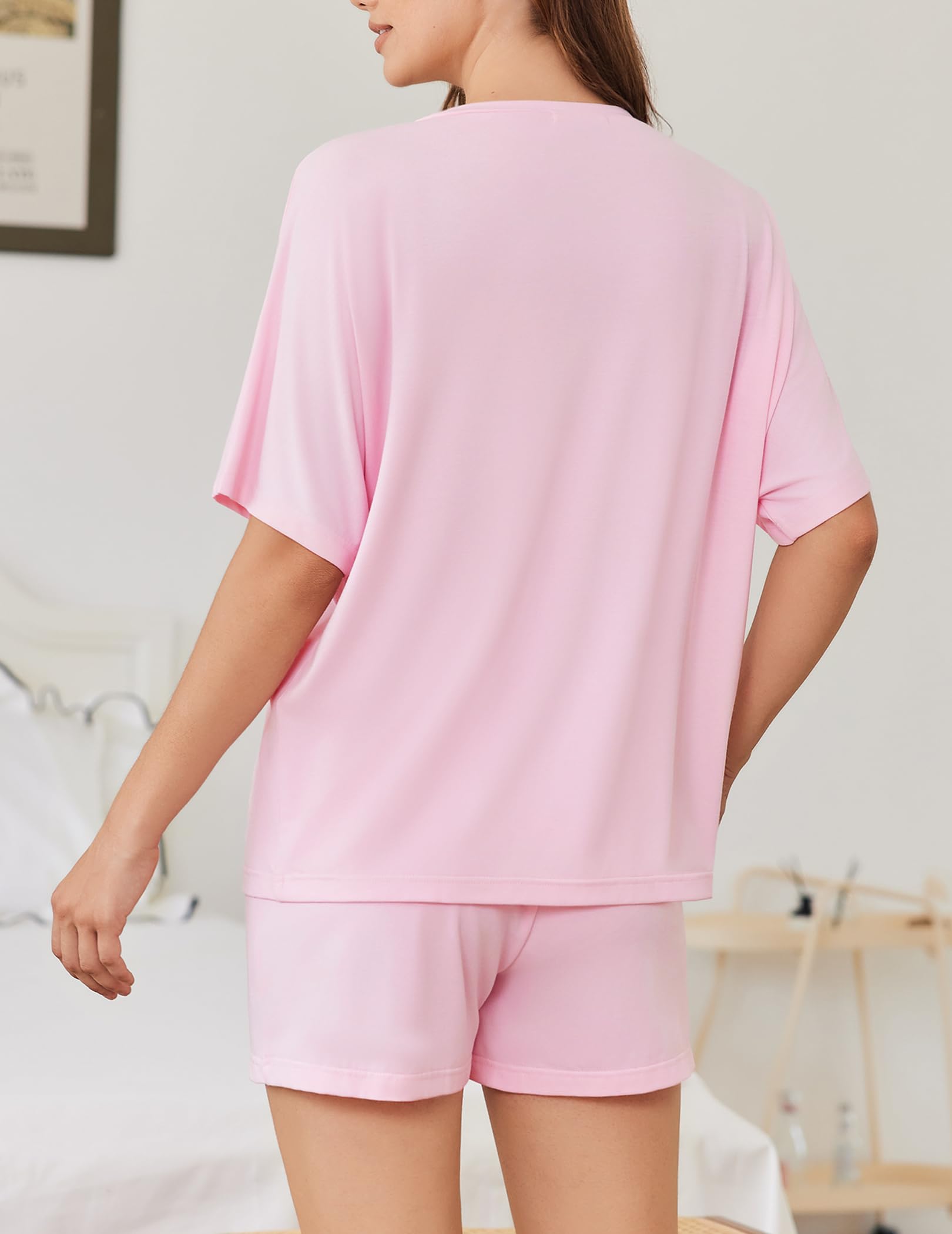 Ekouaer Pajama for Women Viscose from Bamboo 2 piece Lightweight Summer Pj Soft Short Sleeve Matching Lounge sets with Pocket