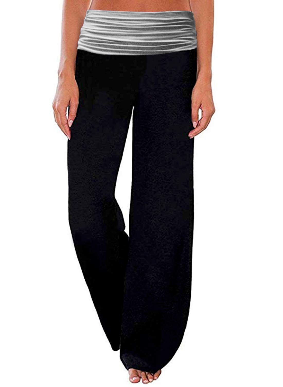 Gracyoga Women's Comfy Pajama Pants Wide Leg Lounge Palazzo Yoga Pants Stretch Casual Floral Print Fold Waist Pants