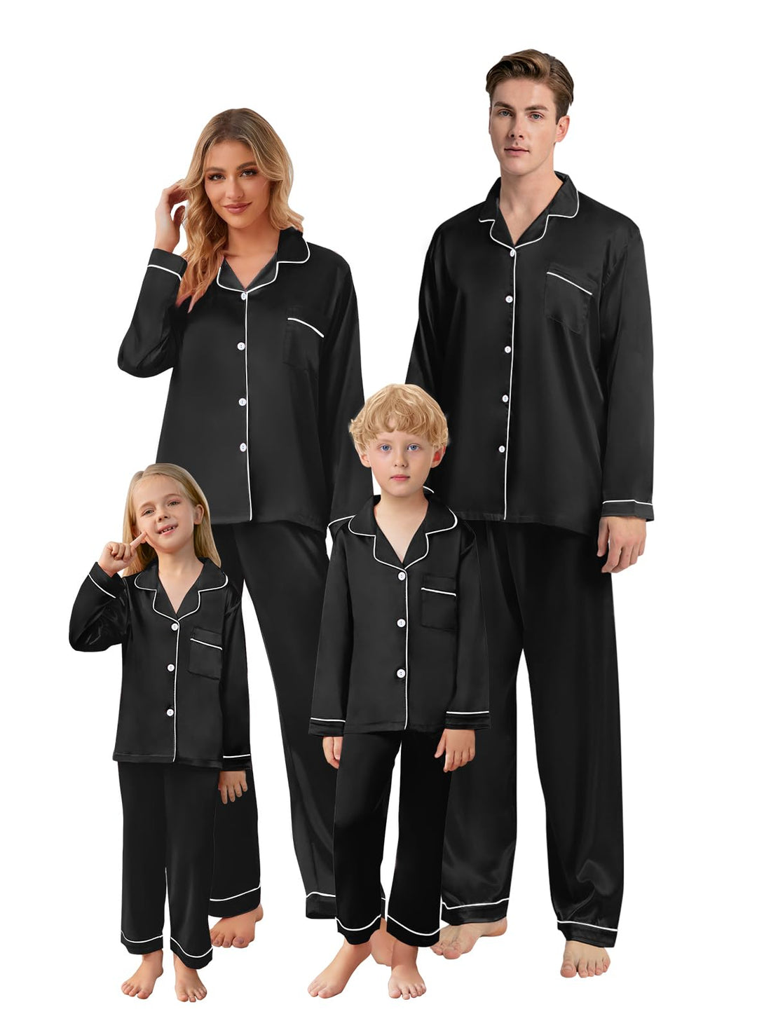 Schbbbta Christmas Family Silk Pajamas Matching Sets Long Sleeve Pj Set Satin Button Down Holiday Sleepwear