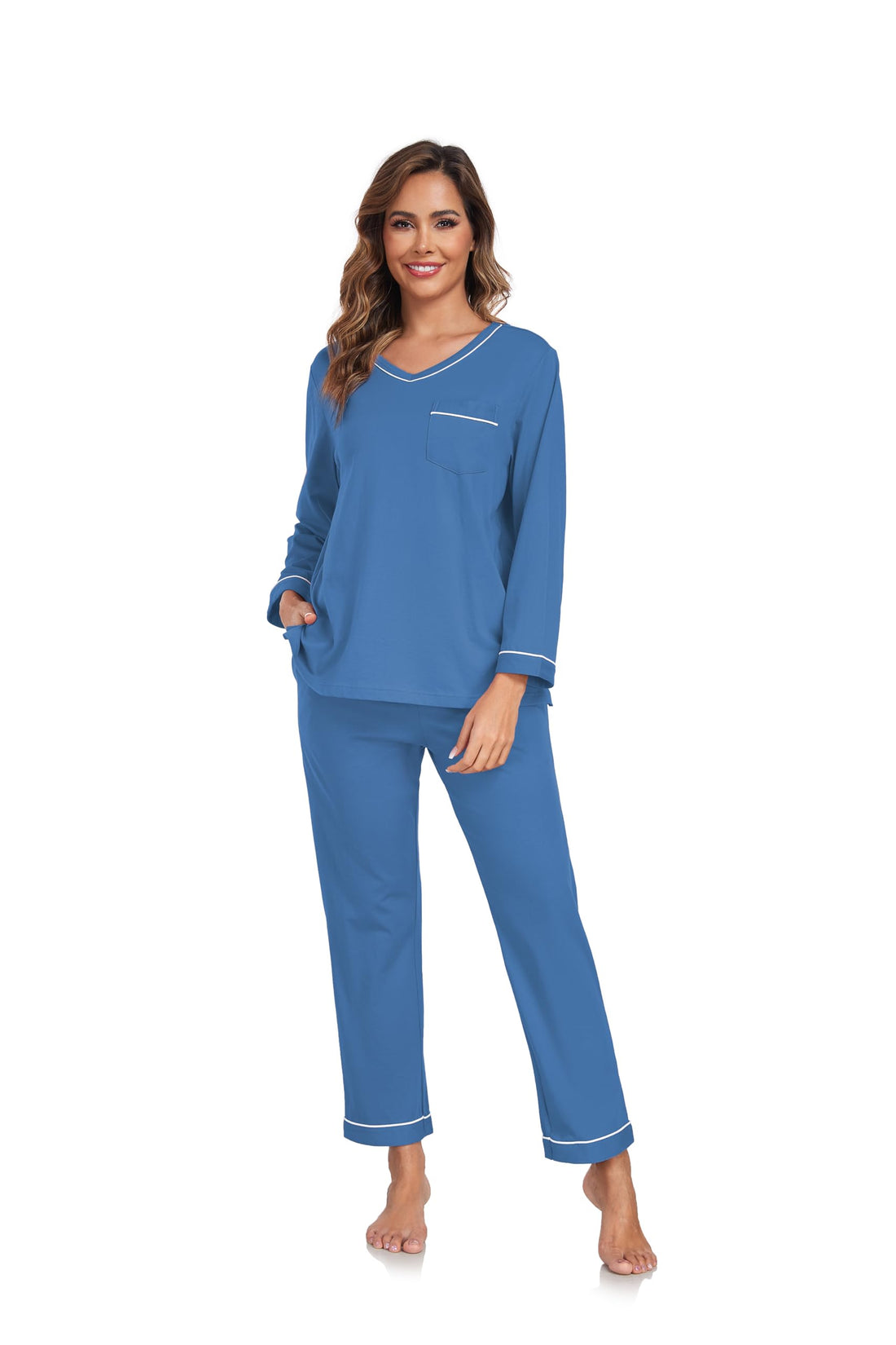 EA'S SECRET 100% cotton Pajamas for Women Summer Lightweight Long Sleeve Pjs 2 Piece Soft Lounge Sleepwear with pocket