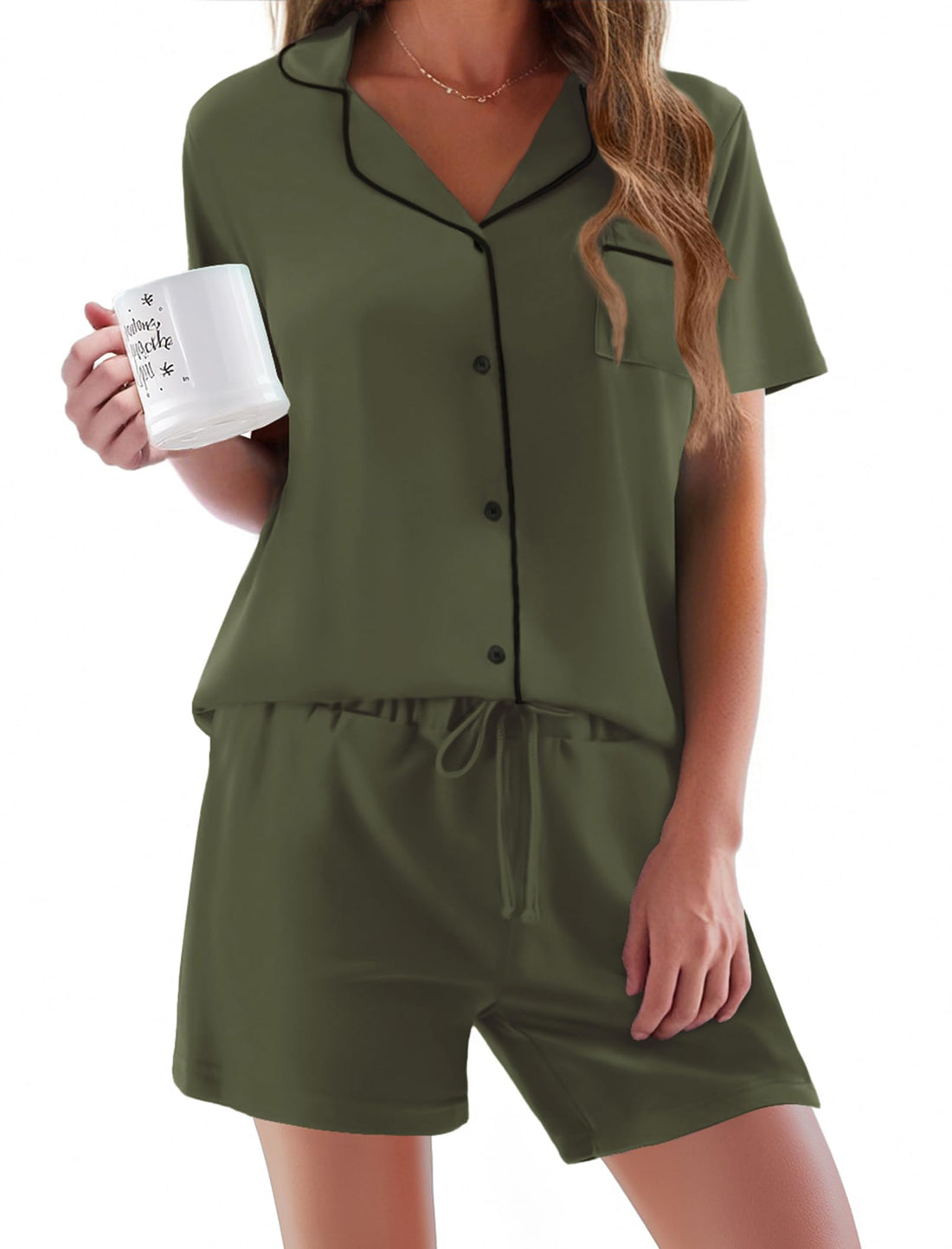 Ekouaer Pajamas Set for Women Short Sleeve Sleepwear Button Down Pjs Soft 2 Piece Lounge Sets XS-XXXL