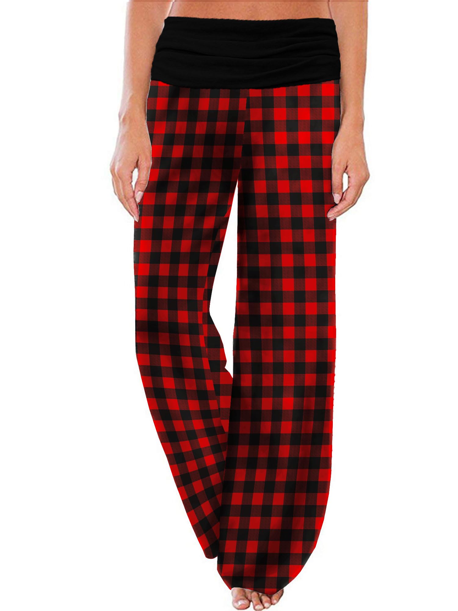 Gracyoga Women's Comfy Pajama Pants Wide Leg Lounge Palazzo Yoga Pants Stretch Casual Floral Print Fold Waist Pants