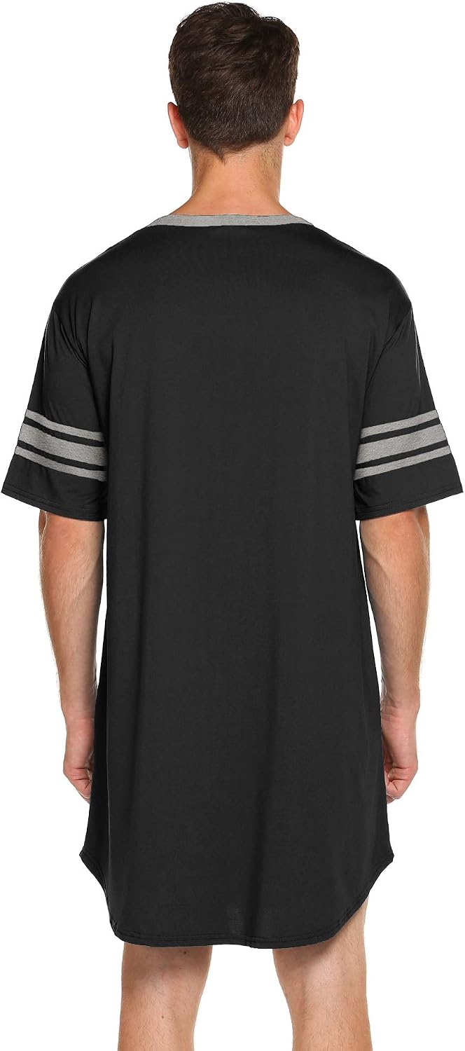Ekouaer Men's Nightshirt Comfy Nightwear Big&Tall V Neck Short Sleeve Soft Loose Pajama Sleep Shirt WEBE CLOTHING