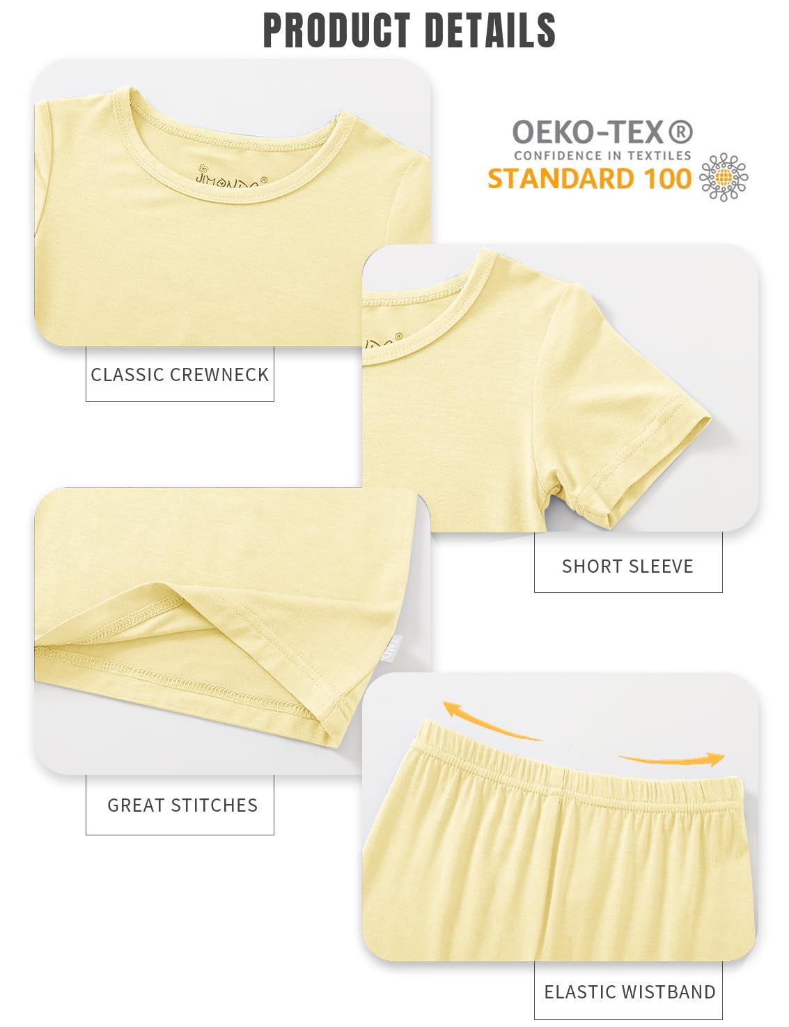 Jimonda Baby Boys Girls Pajama Sets Kid Soft Sleepwear Rayon From Bamboo Sleepwear Short Sleeve 4-Piece Cool Jammies 18M-12Y