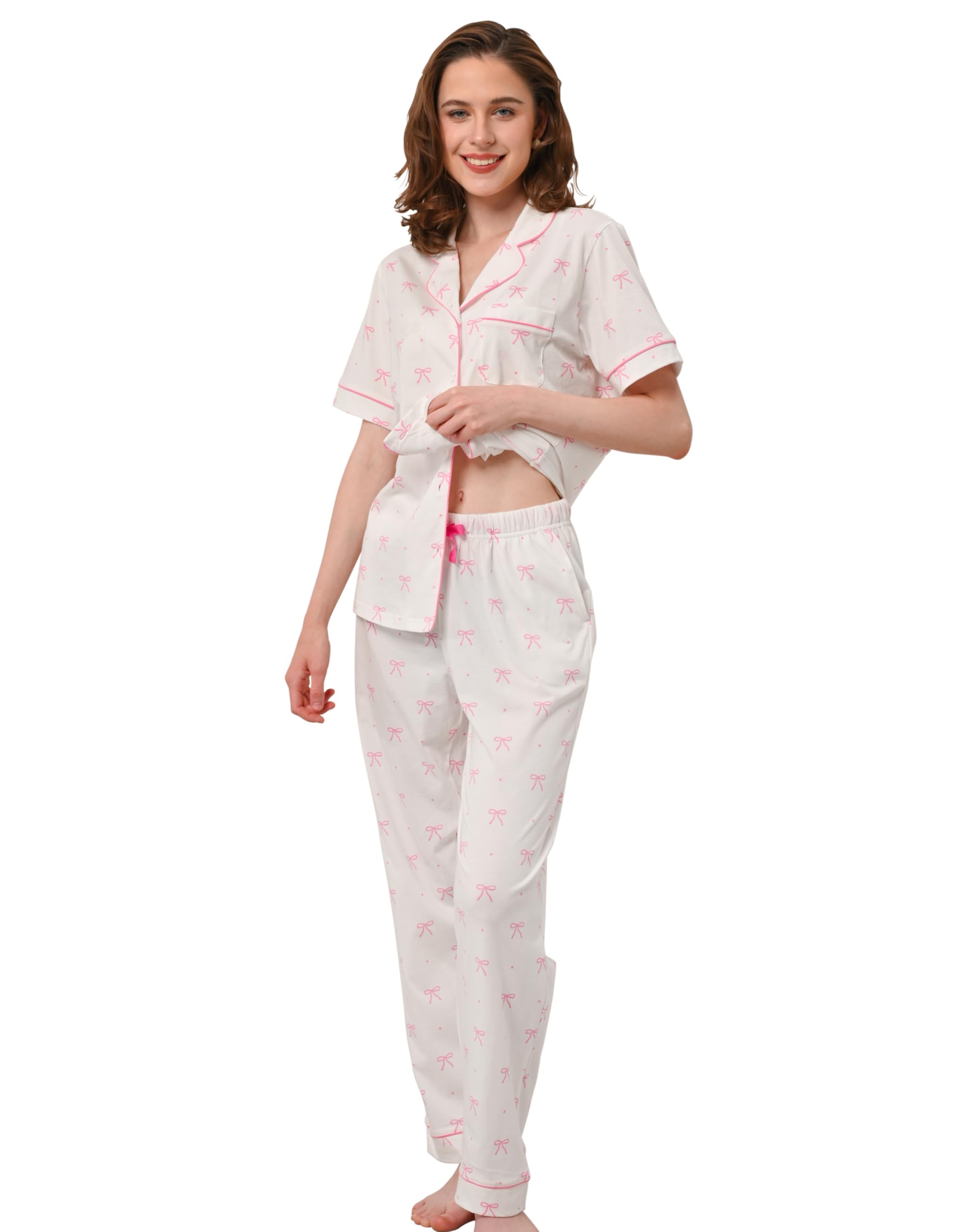 NAP BOUND 100% Cotton Pajamas for Women Sets 2 Pieces Pjs Button short sleeves with Pockets Soft Sleepwear Loungewear XS-XXL