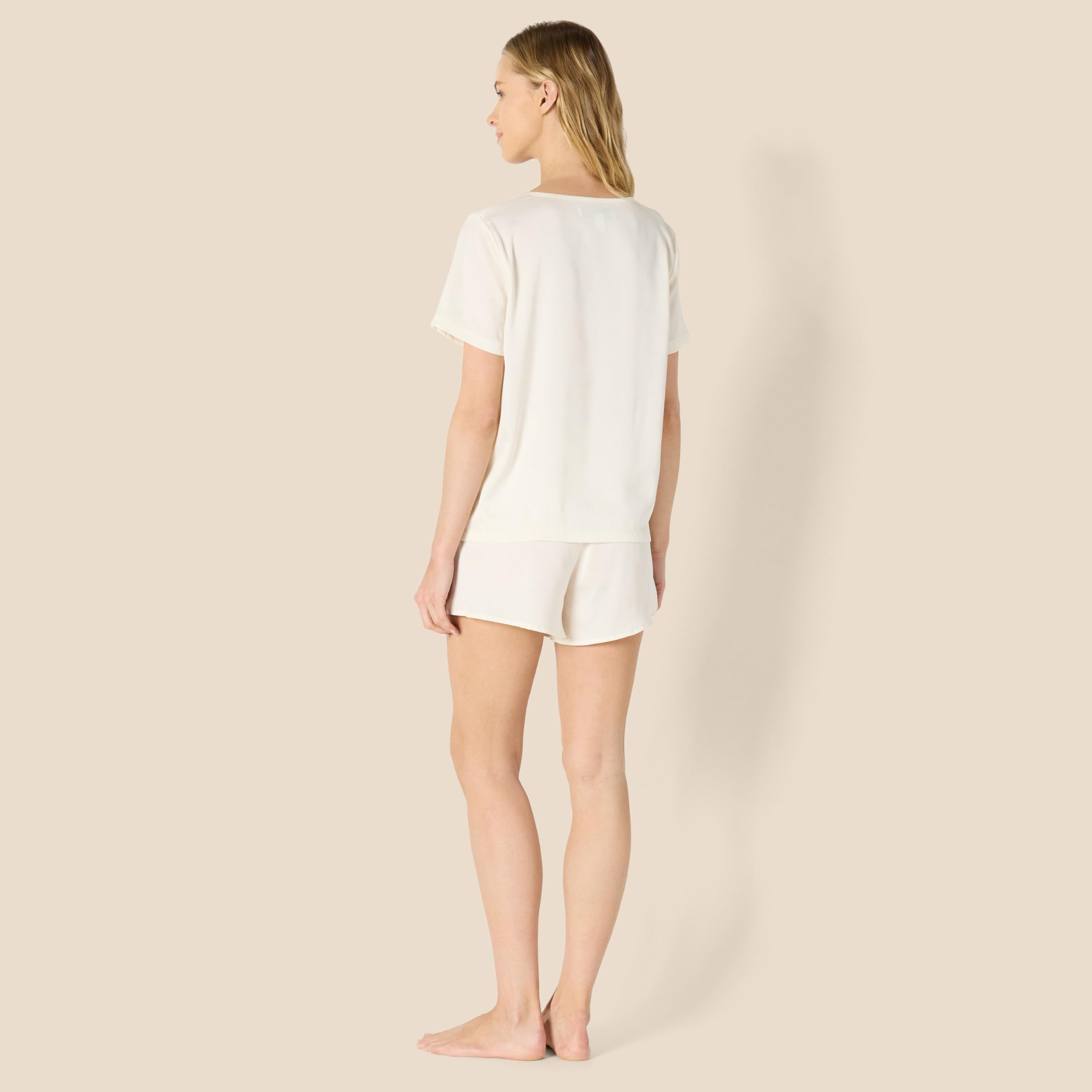 Amazon Essentials Women's Relaxed Fit Satin Short Sleeve V-Neck T-Shirt and Short Sleepwear Set