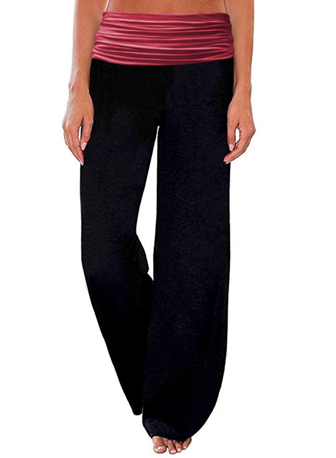 Gracyoga Women's Comfy Pajama Pants Wide Leg Lounge Palazzo Yoga Pants Stretch Casual Floral Print Fold Waist Pants