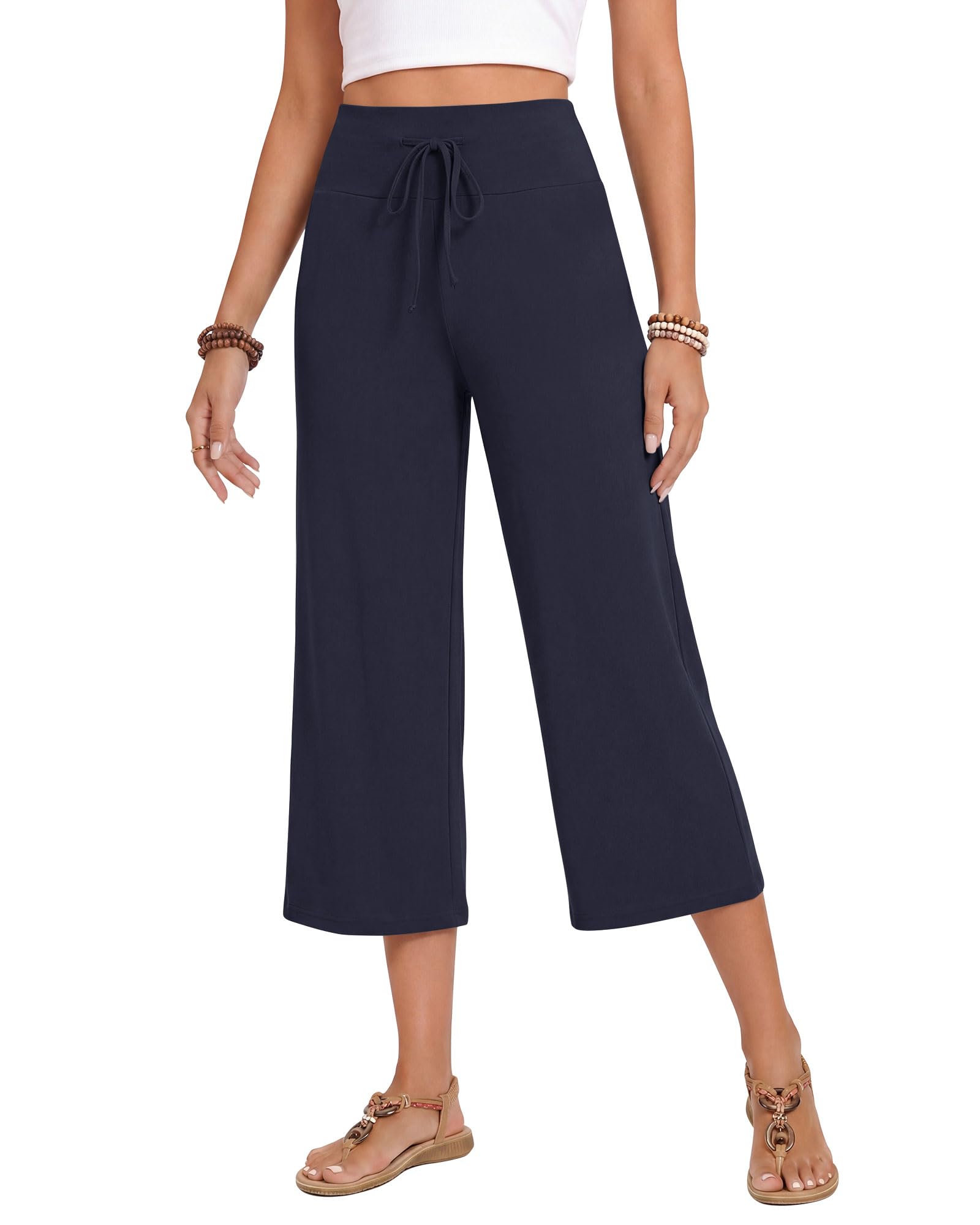 ZOOSIXX Soft Black Pajama Pants for Women, Wide Leg Pants Woman Flowy Comfy Casual Lounge Yoga Capri Pants 22”/ 30”