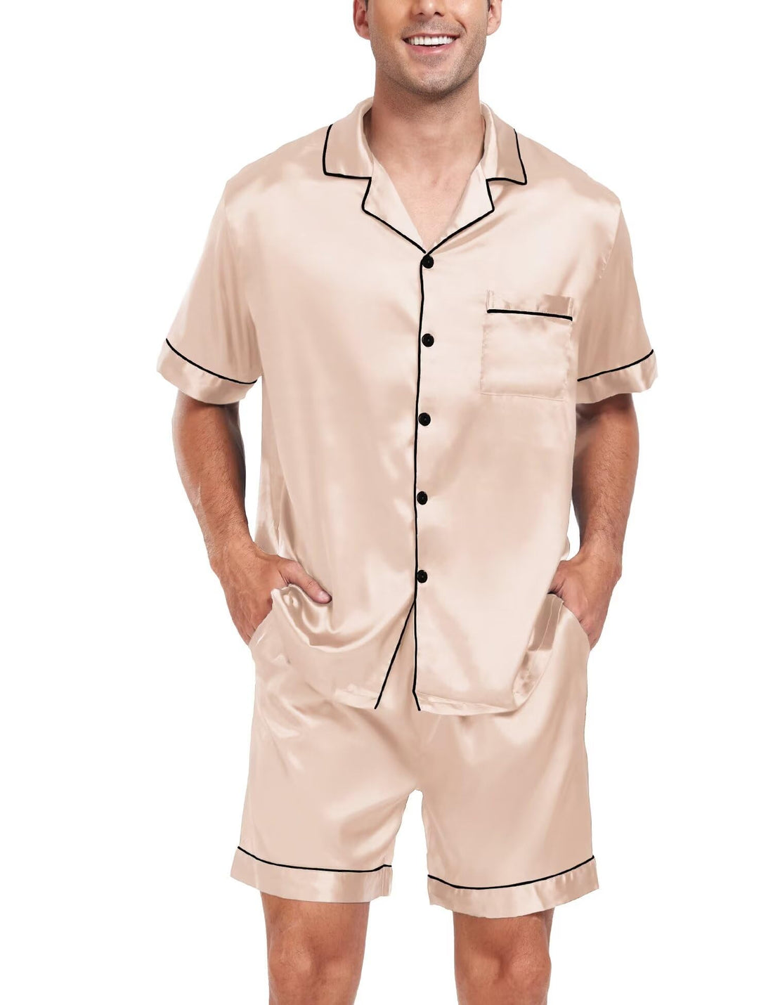 SWOMOG Couple Matching Pajamas Sets Women & Men Button Down Silk Pjs Men Short Sleeve Soft Lounge Sets 2 Pcs Loungewear