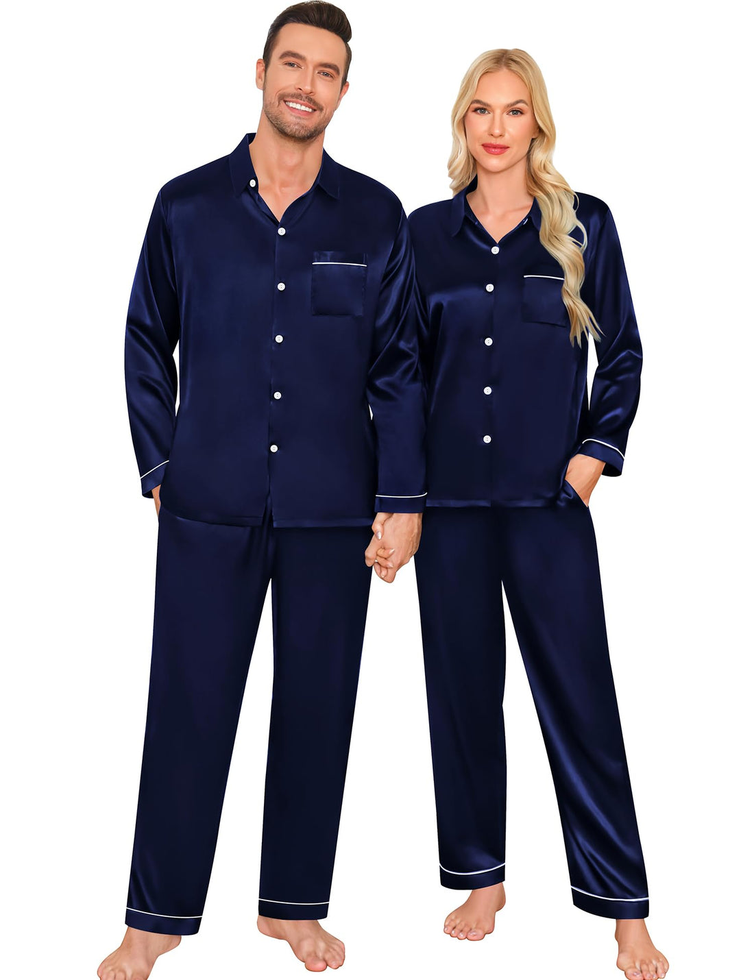 SWOMOG Family Matching Pajama Set Women/Men/Kids Satin Pajamas Long Sleeve Sleepwear Button Down Loungewear 2 Pcs Pj Set