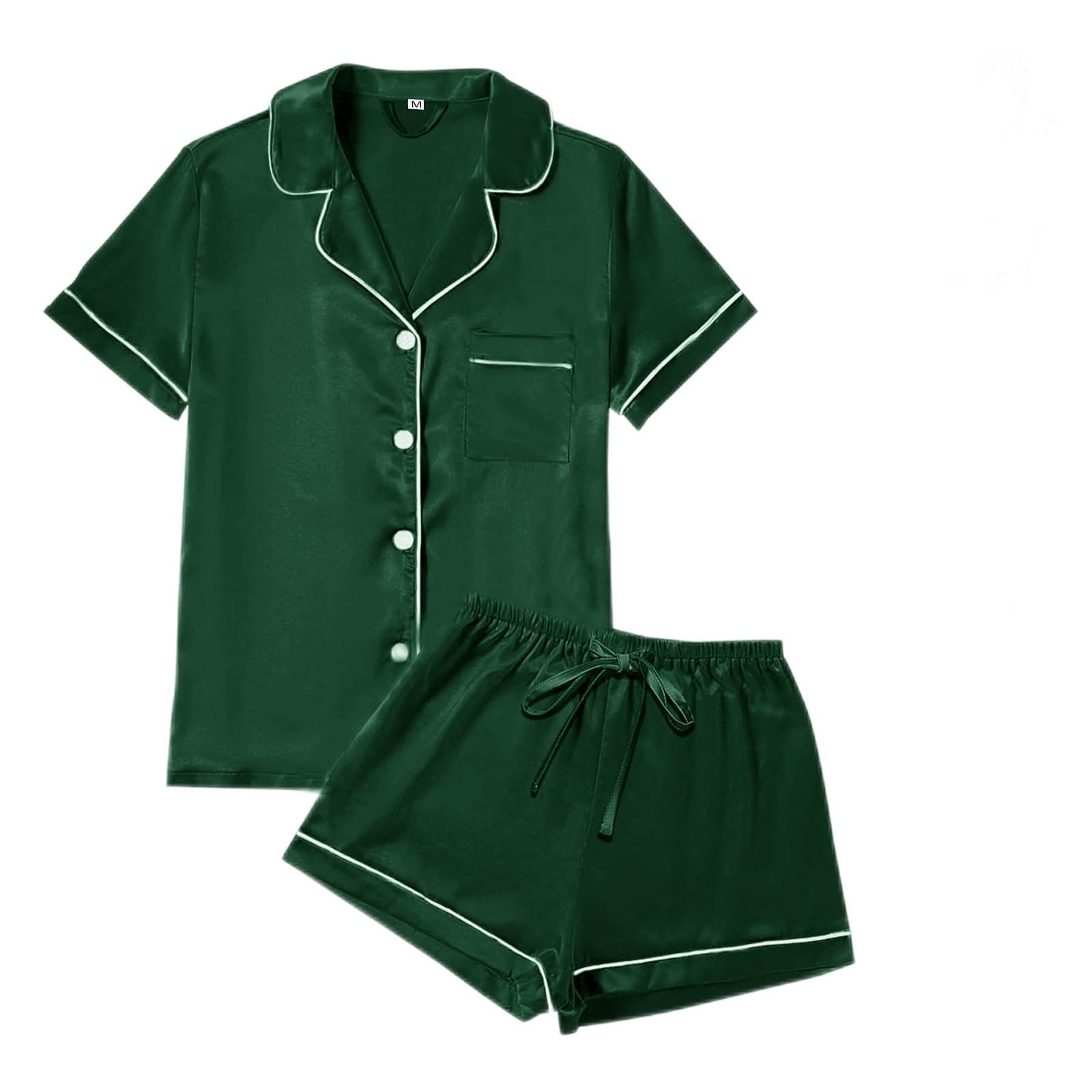 WJing Yi Jia 4Pcs Womens Satin Silky Pajama Sets Short Sleeve Shirt XS-4XL Floral Pajamas Set Soft PJ Loungewear Sleepwear