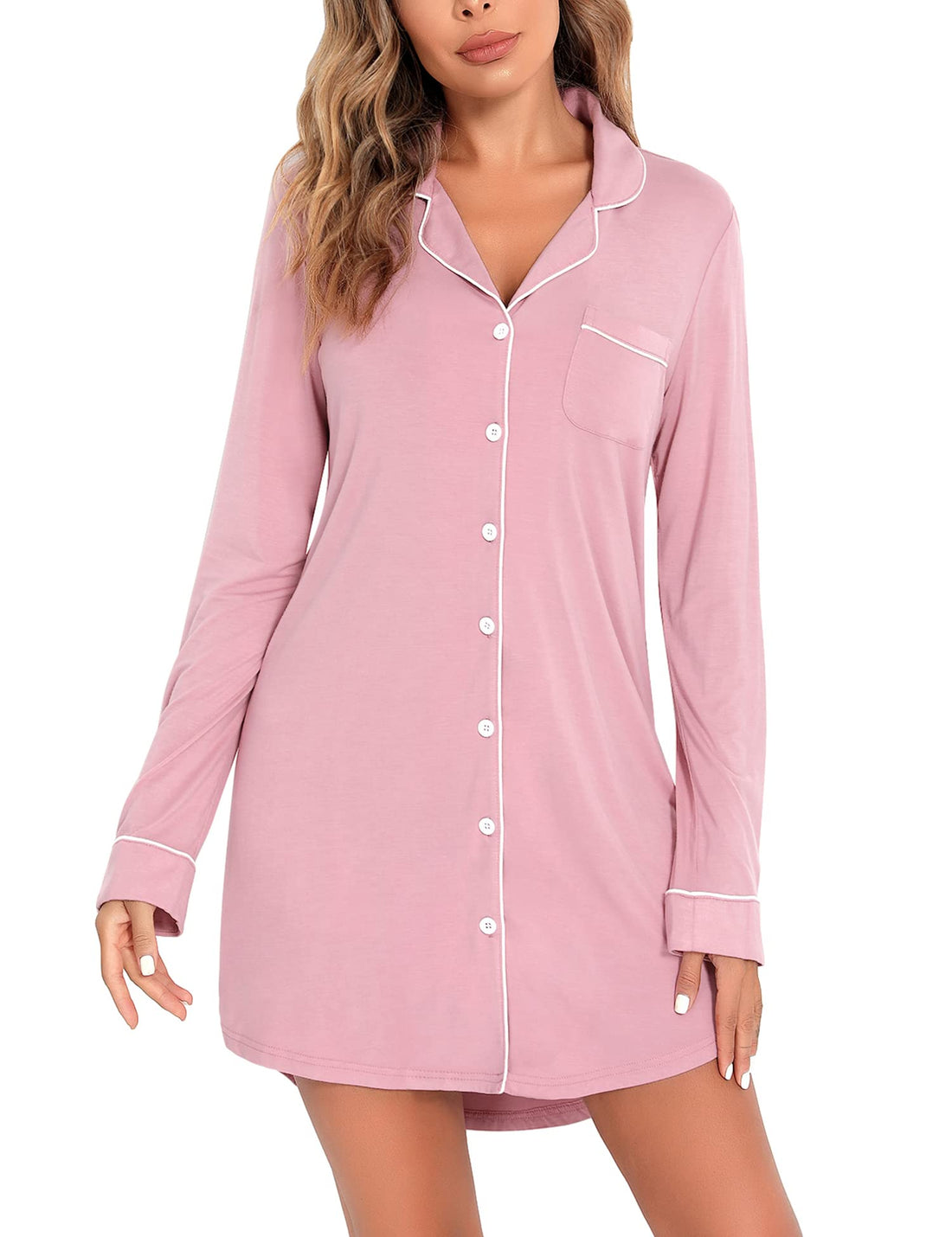 Senert Nightgowns for Women Short/Long Sleeve Sleep Shirt Button Down Night Gowns Maternity Pajamas Nursing Dress Sleepwear WEBE CLOTHING