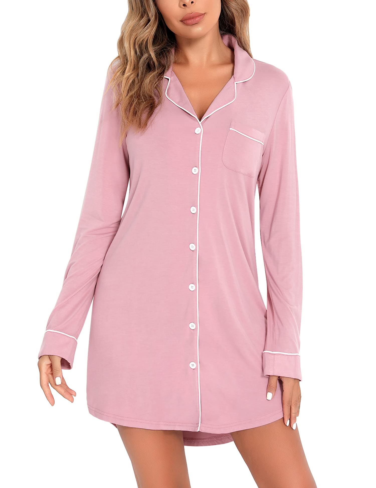 Senert Nightgowns for Women Short/Long Sleeve Sleep Shirt Button Down Night Gowns Maternity Pajamas Nursing Dress Sleepwear WEBE CLOTHING