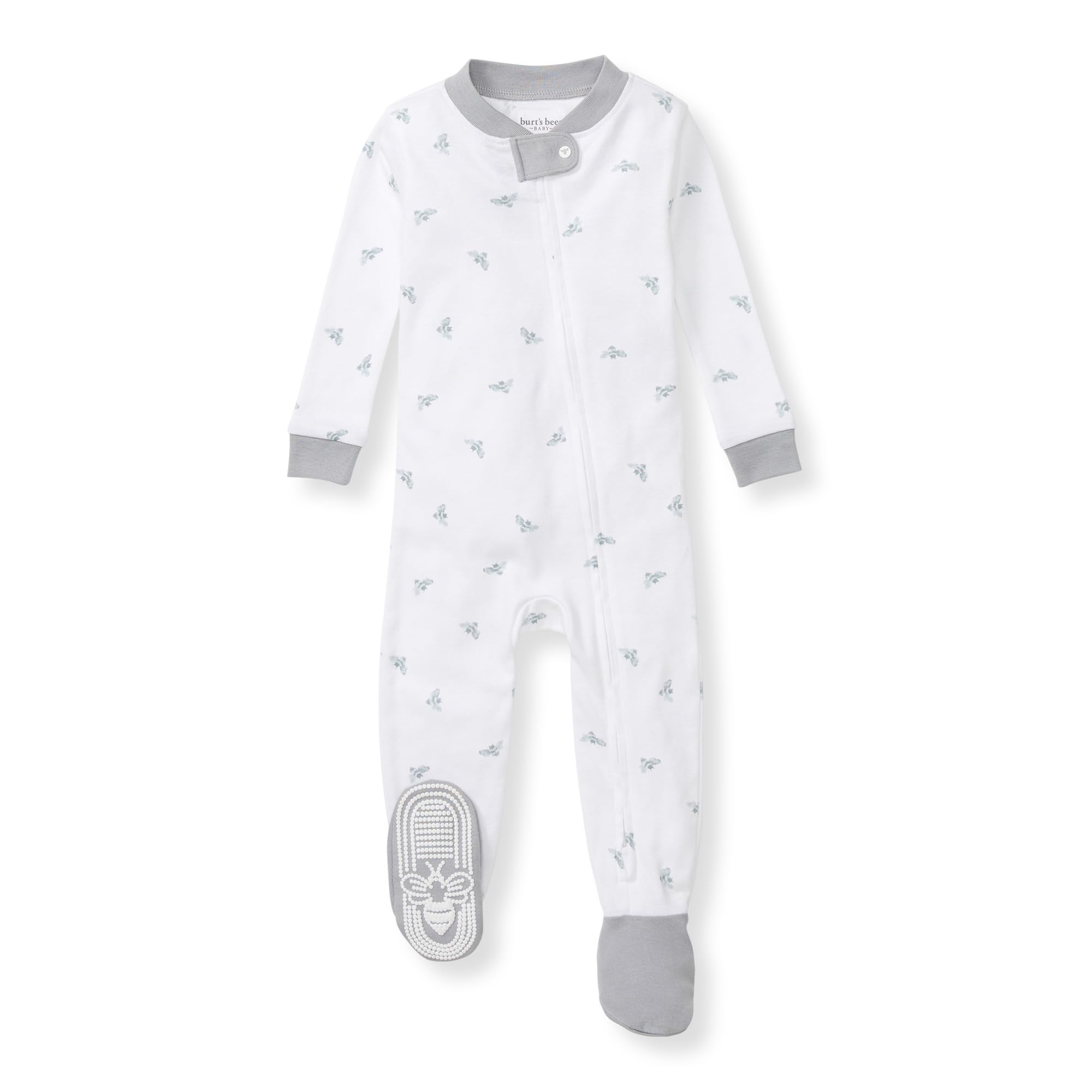 Burt's Bees Baby Organic Cotton Footed Pajamas for Boys, Zipper PJ Sleeper, Snug Fit Sleepwear with Non-Slip Bee Grips