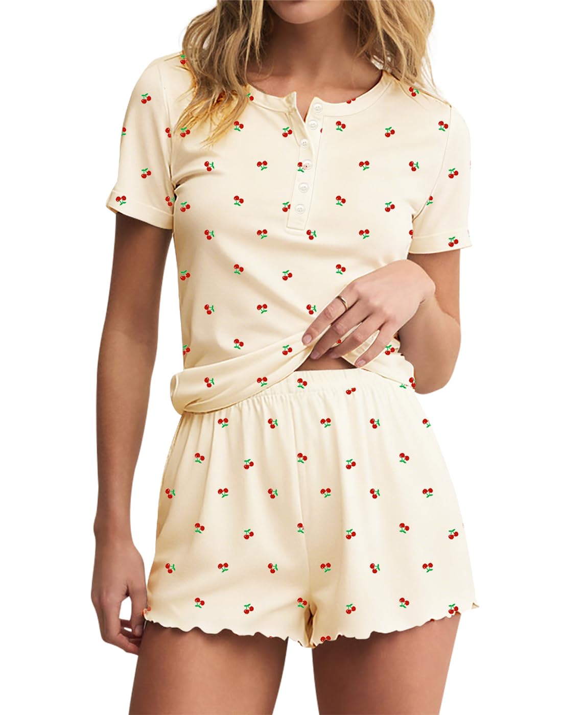 Lacozy Cute Pajama Sets for Women 2 Piece Short Sleeve Floral Print Button Shirt and Short Pj Sets Woman Y2K Sleepwear