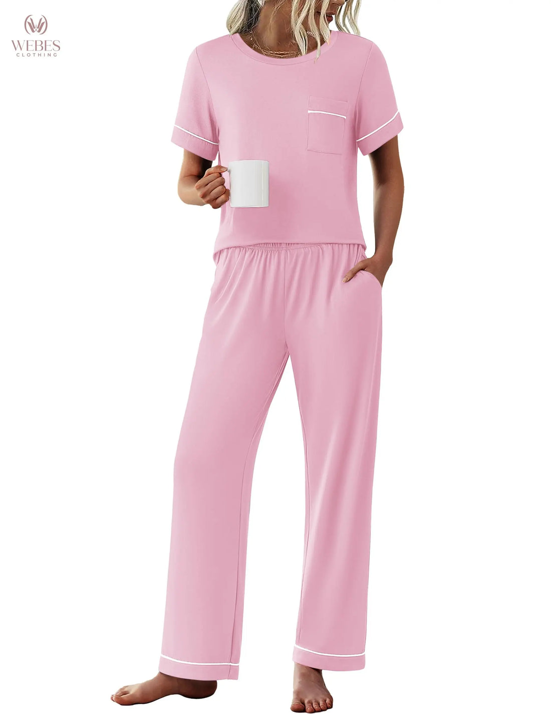 Ekouaer Womens Pajama Sets 2 Piece Pjs Sleepwear Comfy Lounge Set | Short Sleeve Top & Long Pants with Pockets,Soft Lightweight Stretchy Fabric,Summer Loungewear,Gift for Wife,Mom,Friends WEBE CLOTHING