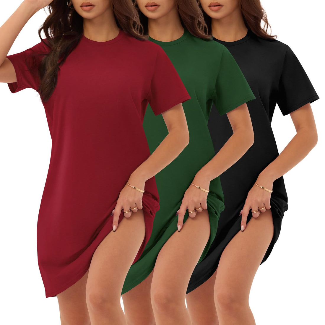 3 Pack Cotton Nightgowns for Women Short Sleeve Sleep Shirts Comfy Soft Nightshirt Pajama Sleep Dress