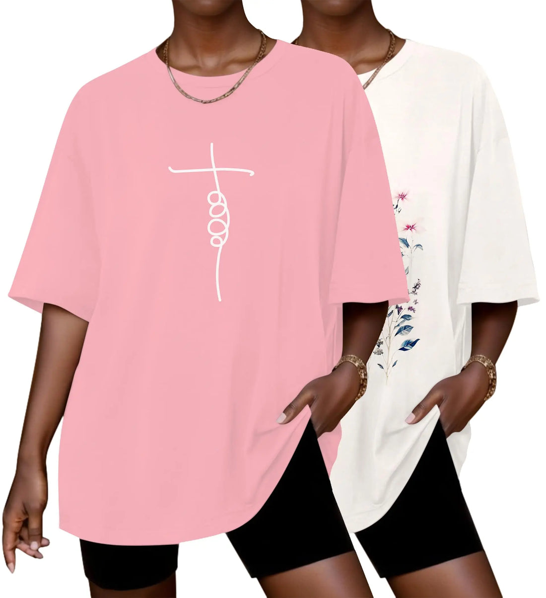Ekouaer 2 Pack Womens Tops Short Sleeve Oversized T Shirts Summer Spring Tops 2025 Basic Casual Tee Top S-XXL
