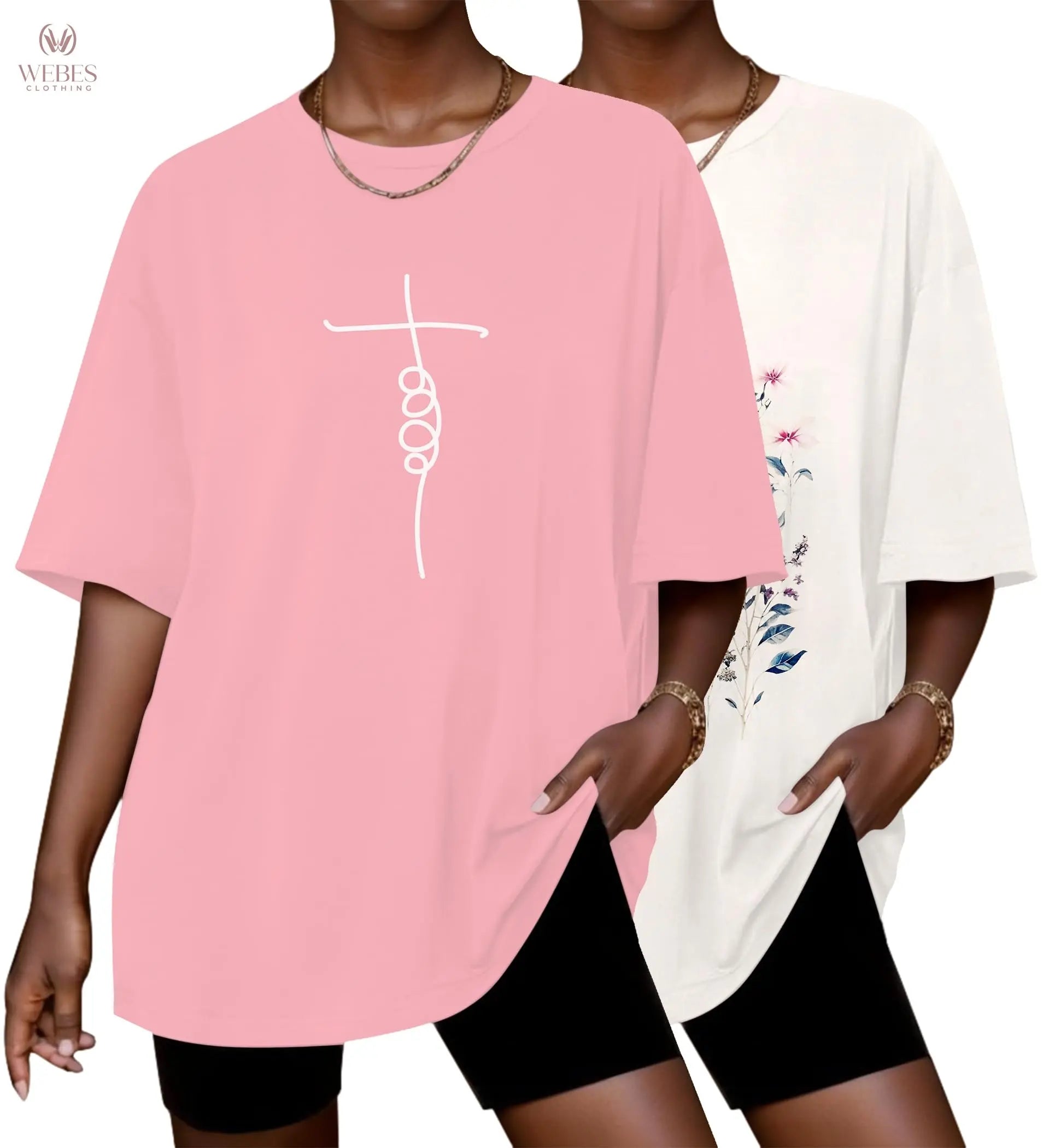 Ekouaer 2 Pack Womens Tops Short Sleeve Oversized T Shirts Summer Spring Tops 2025 Basic Casual Tee Top S-XXL