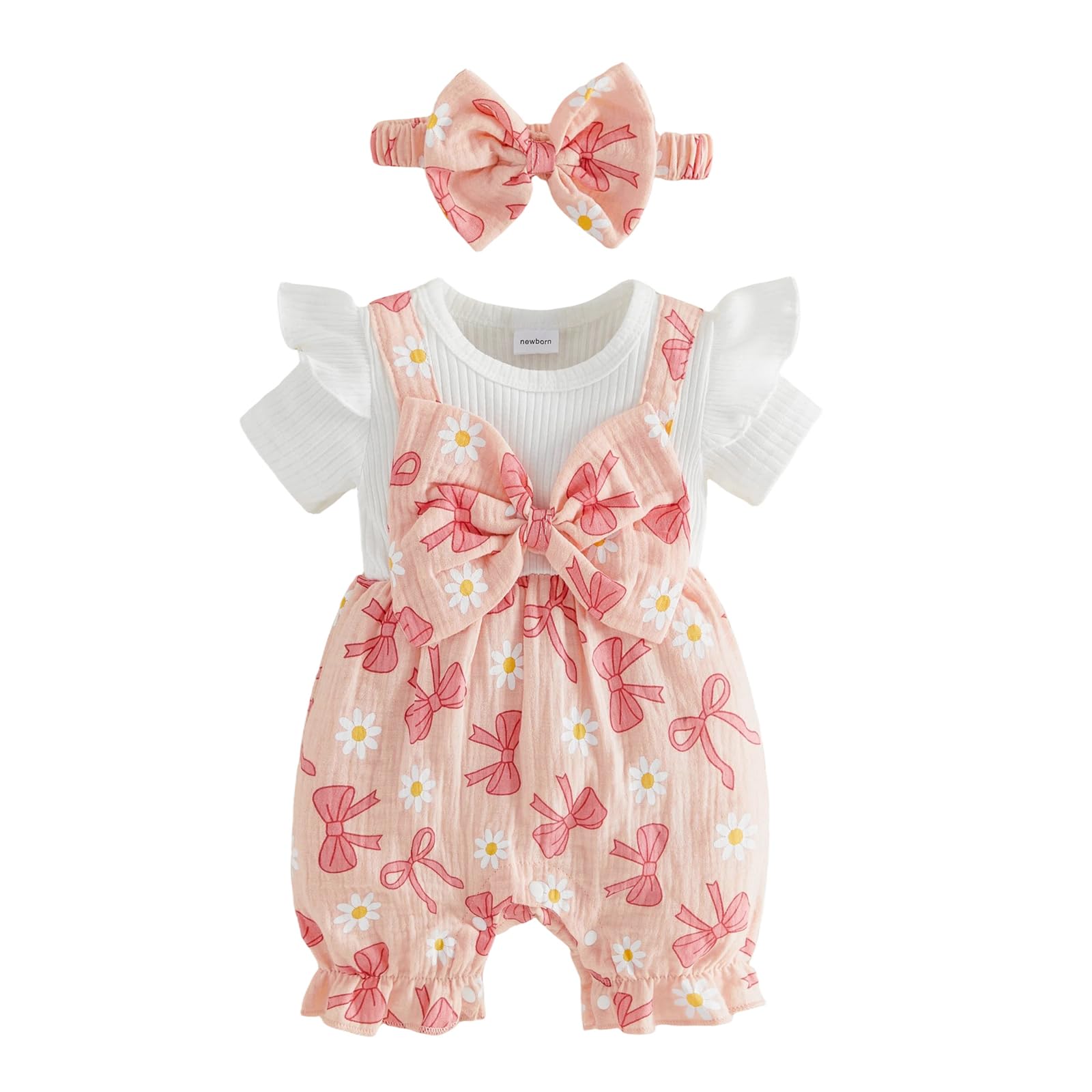 YINGISFITM Newborn Baby Girl Summer Clothes Short Sleeve Bubble Romper Bow Shorts Jumpsuit Infant Outfit 0 3 6 9 12 18 Months WEBE CLOTHING