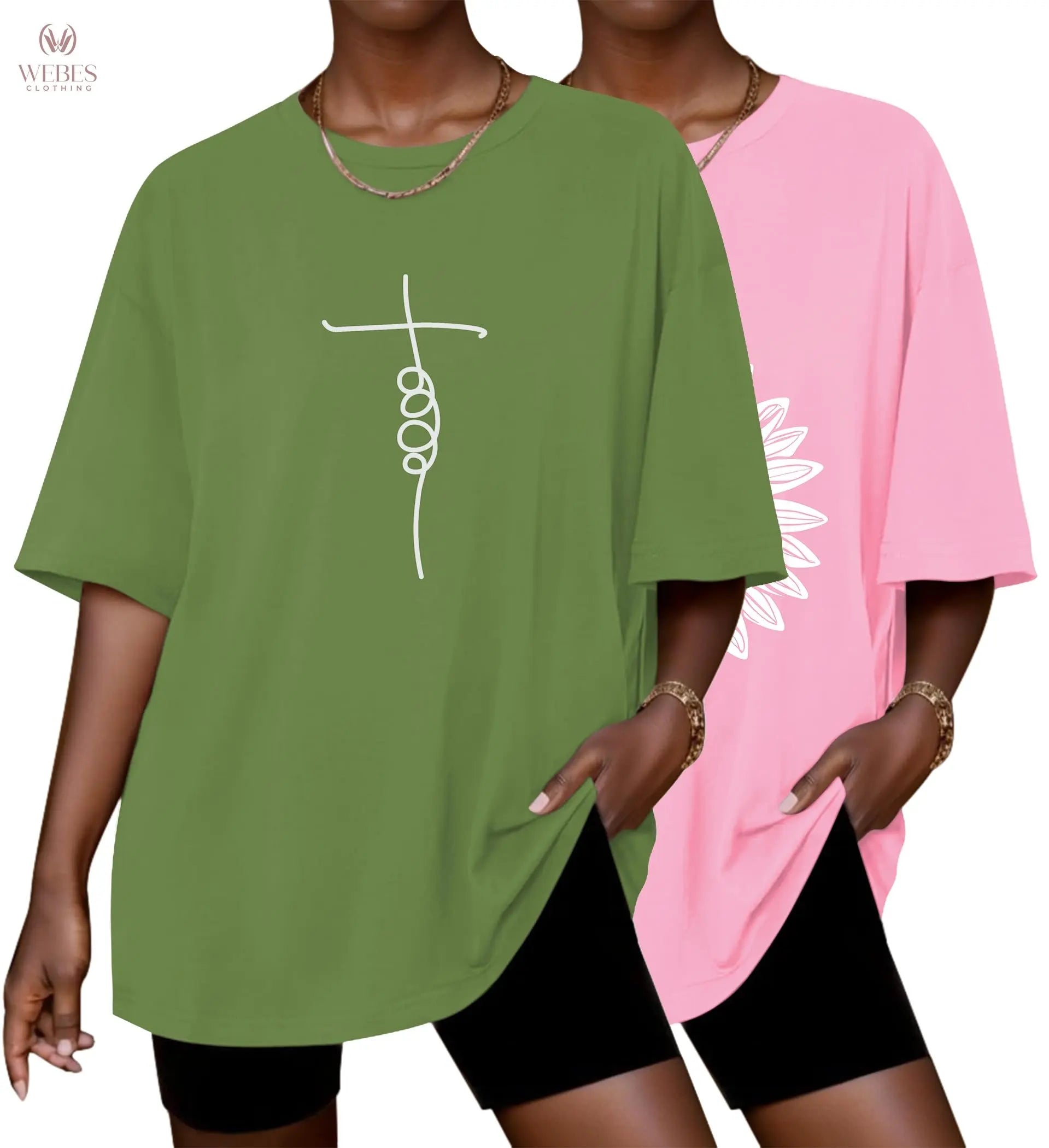 Ekouaer 2 Pack Womens Tops Short Sleeve Oversized T Shirts Summer Spring Tops 2025 Basic Casual Tee Top S-XXL