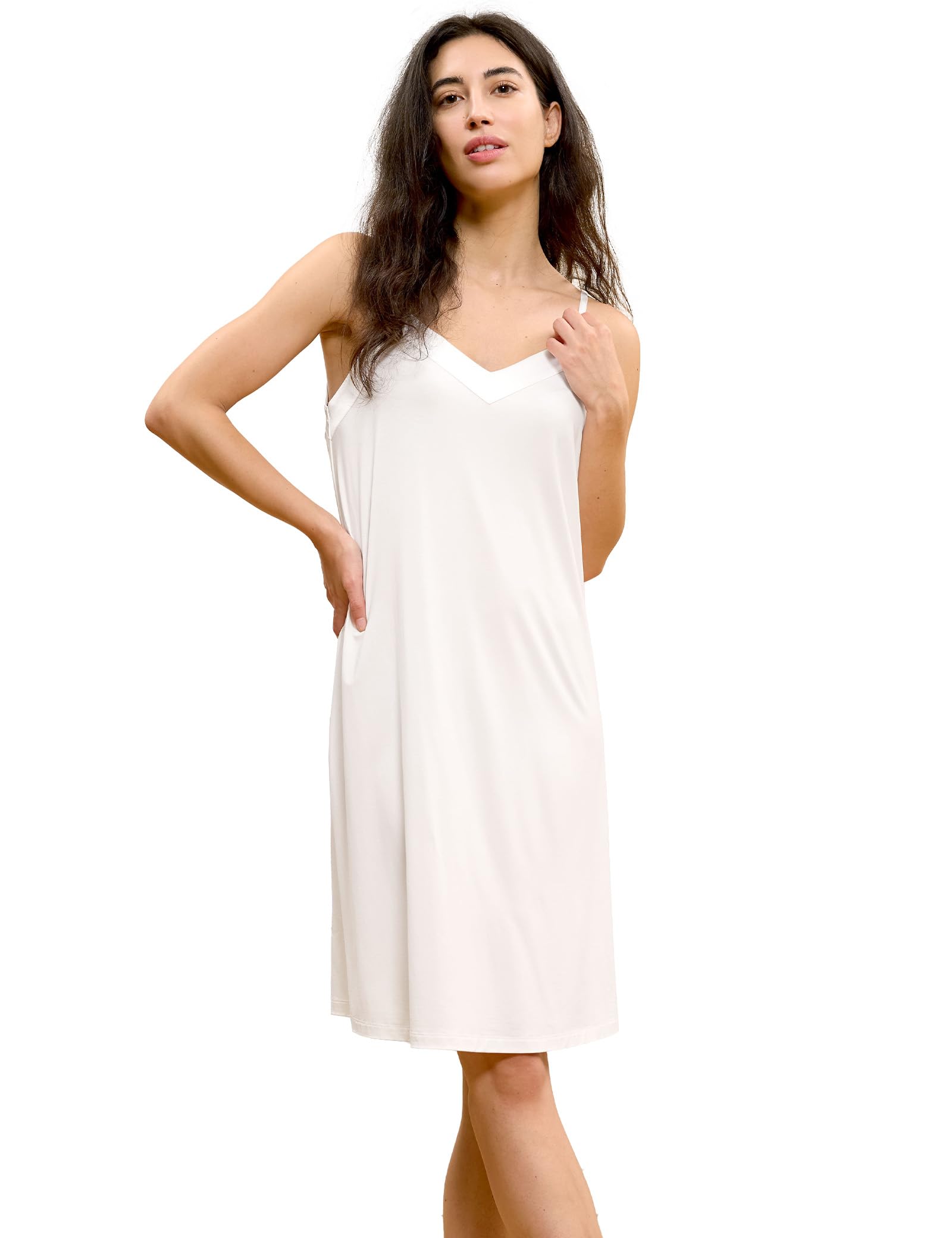 GYS Women's Bamboo Viscose Spaghetti Strap Nightgown, Satin V Neck Cooling | Moisture wicking, Breathable, Silky satin touch, Adjustable straps, Satin v-neck, Soft stretch, for hot flashes & sexy sleep WEBE CLOTHING