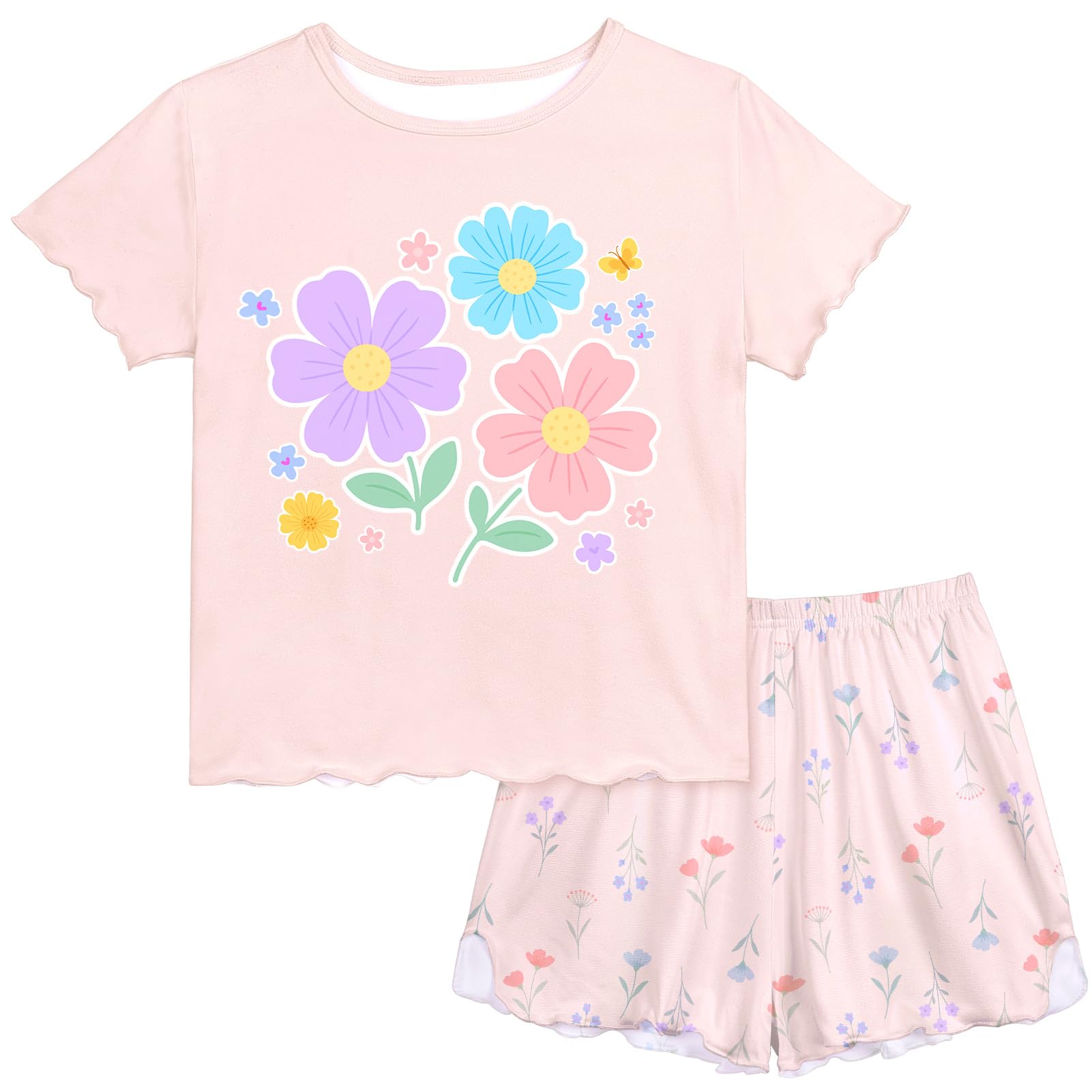 Play Tailor Girls Pajamas for Toddler Ruffled Kids Pajamas Set Short Sleeves Summer Pjs Sleepwear for Girl