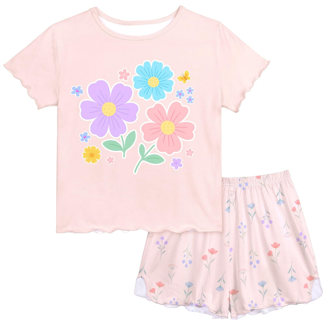 Play Tailor Girls Pajamas for Toddler Ruffled Kids Pajamas Set Short Sleeves Summer Pjs Sleepwear for Girl