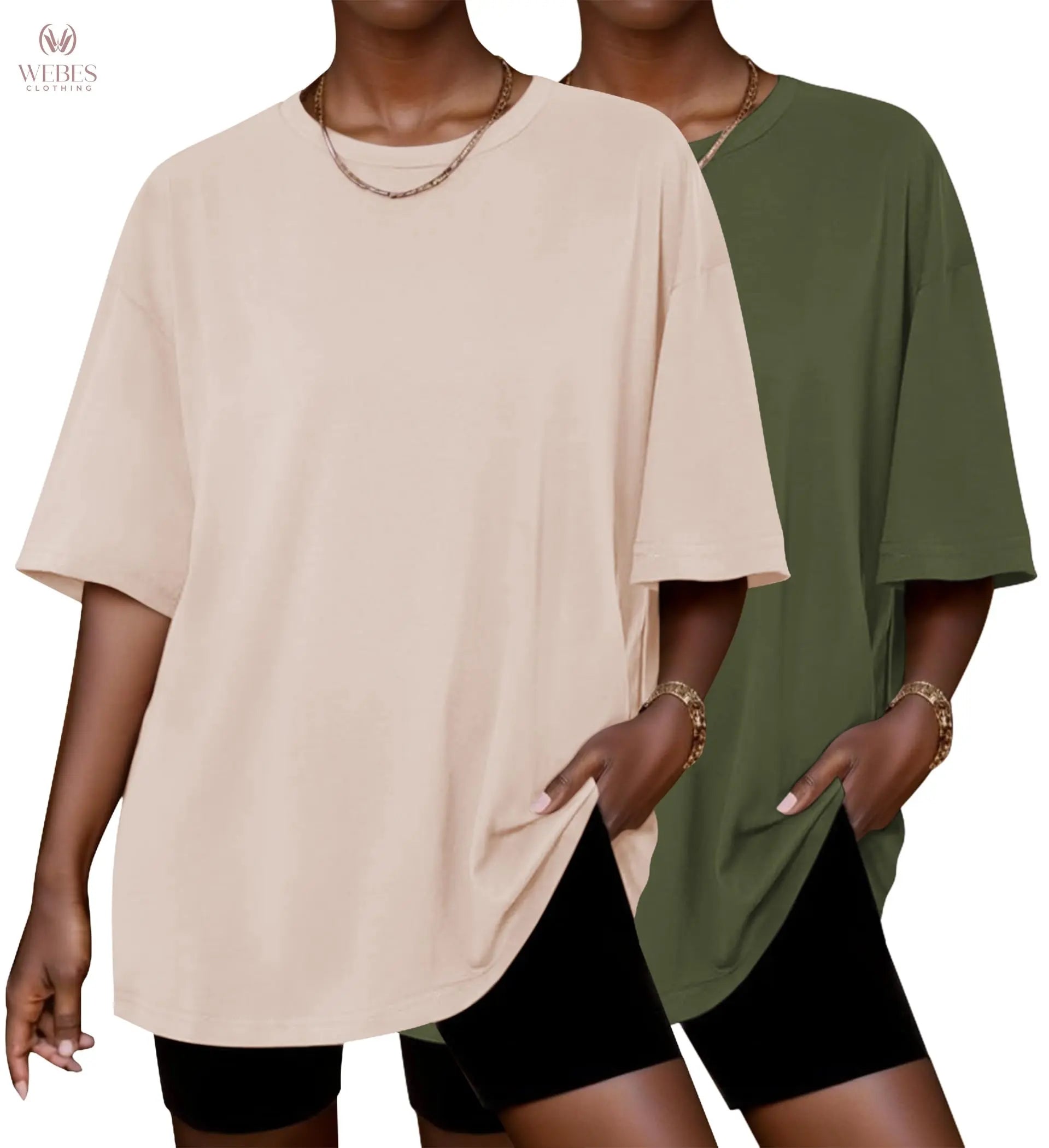 Ekouaer 2 Pack Womens Tops Short Sleeve Oversized T Shirts Summer Spring Tops 2025 Basic Casual Tee Top S-XXL