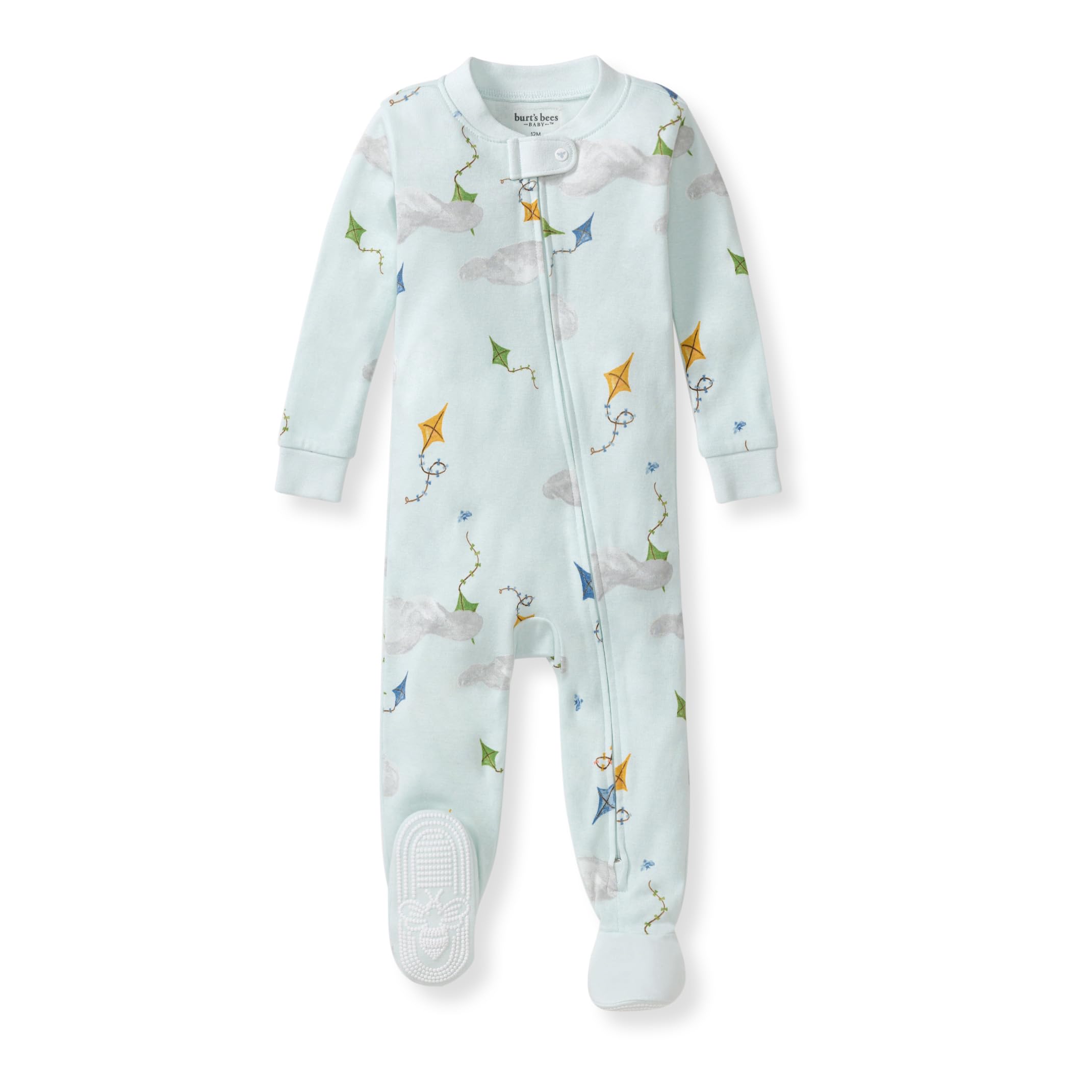 Burt's Bees Baby Organic Cotton Footed Pajamas for Boys, Zipper PJ Sleeper, Snug Fit Sleepwear with Non-Slip Bee Grips