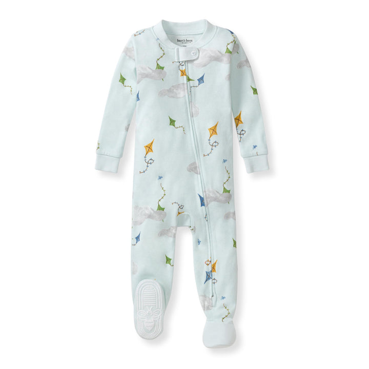 Burt's Bees Baby Organic Cotton Footed Pajamas for Boys, Zipper PJ Sleeper, Snug Fit Sleepwear with Non-Slip Bee Grips