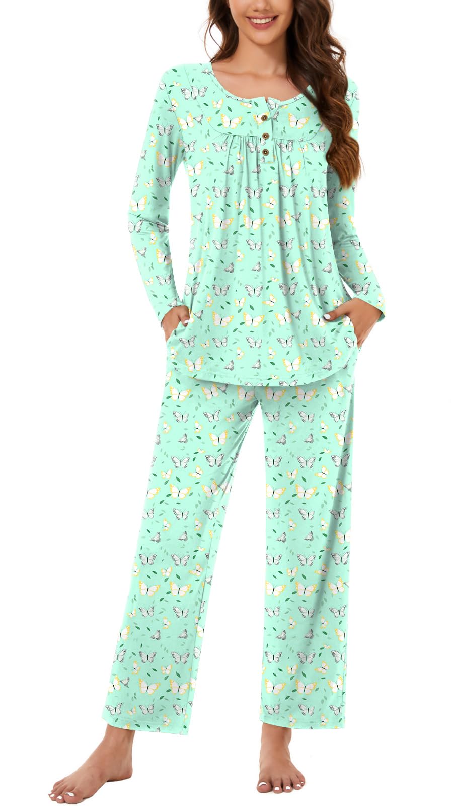 Bestbee Women's Pajama Set, 2 Piece Lounge Outfits Sleepwear Fall Long Sleeve Long Pant With Pockets Ladies Pjs
