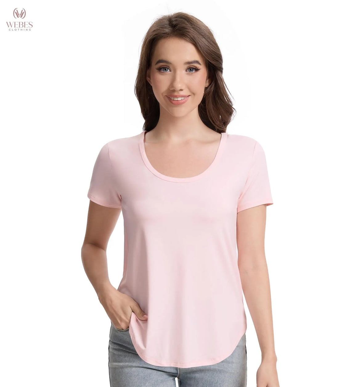 WiWi Women's Bamboo Viscose Scoop Neck Short Sleeve T Shirt Casual Summer Cooling Basic Tee Tops Soft Lounge Pajamas S-XXL