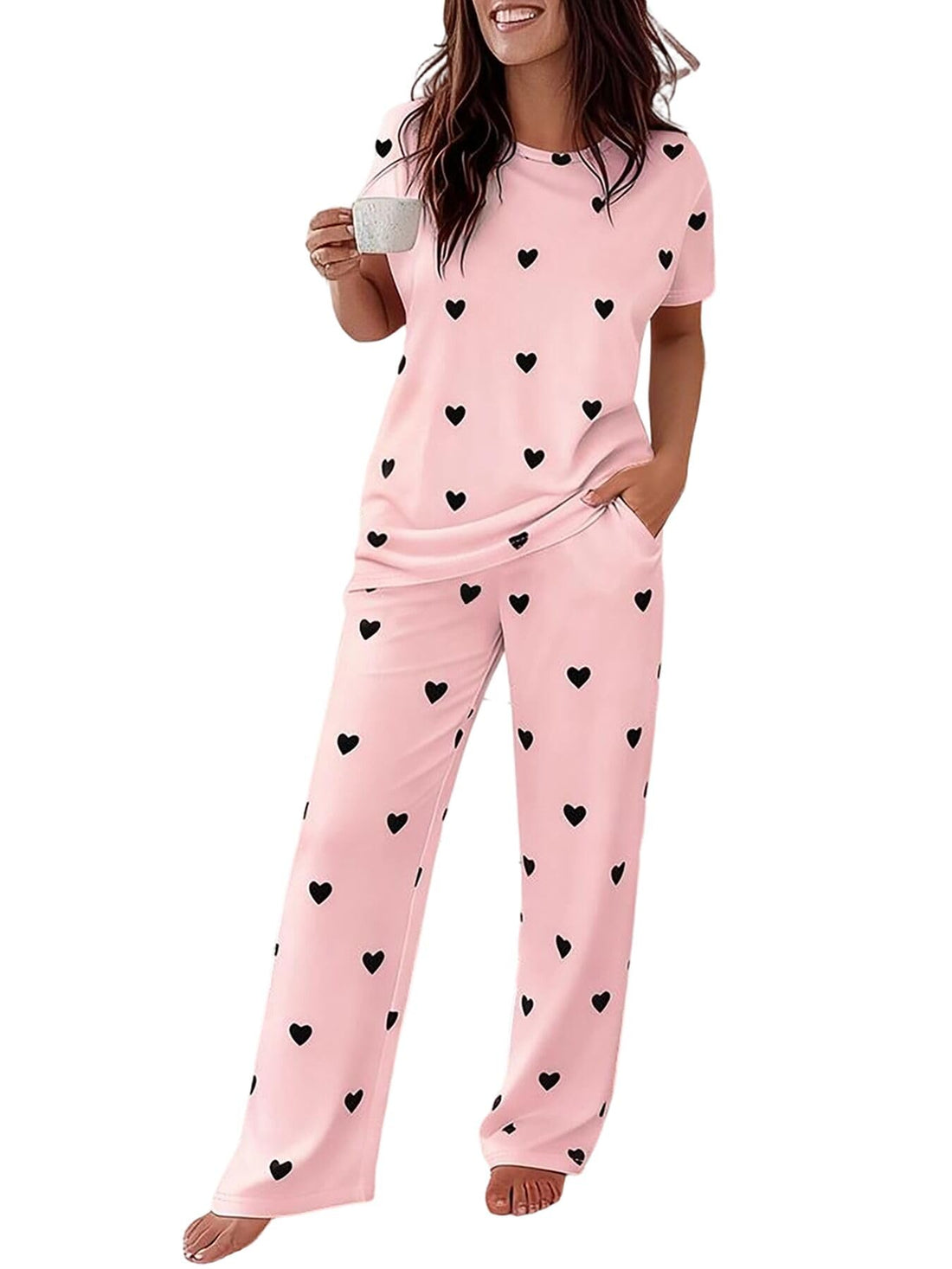 CHICME Womens Pajamas Sets 2 Piece Short Sleeve Lounge Set Printed Loose Pants Pj Sets Loungewear Set