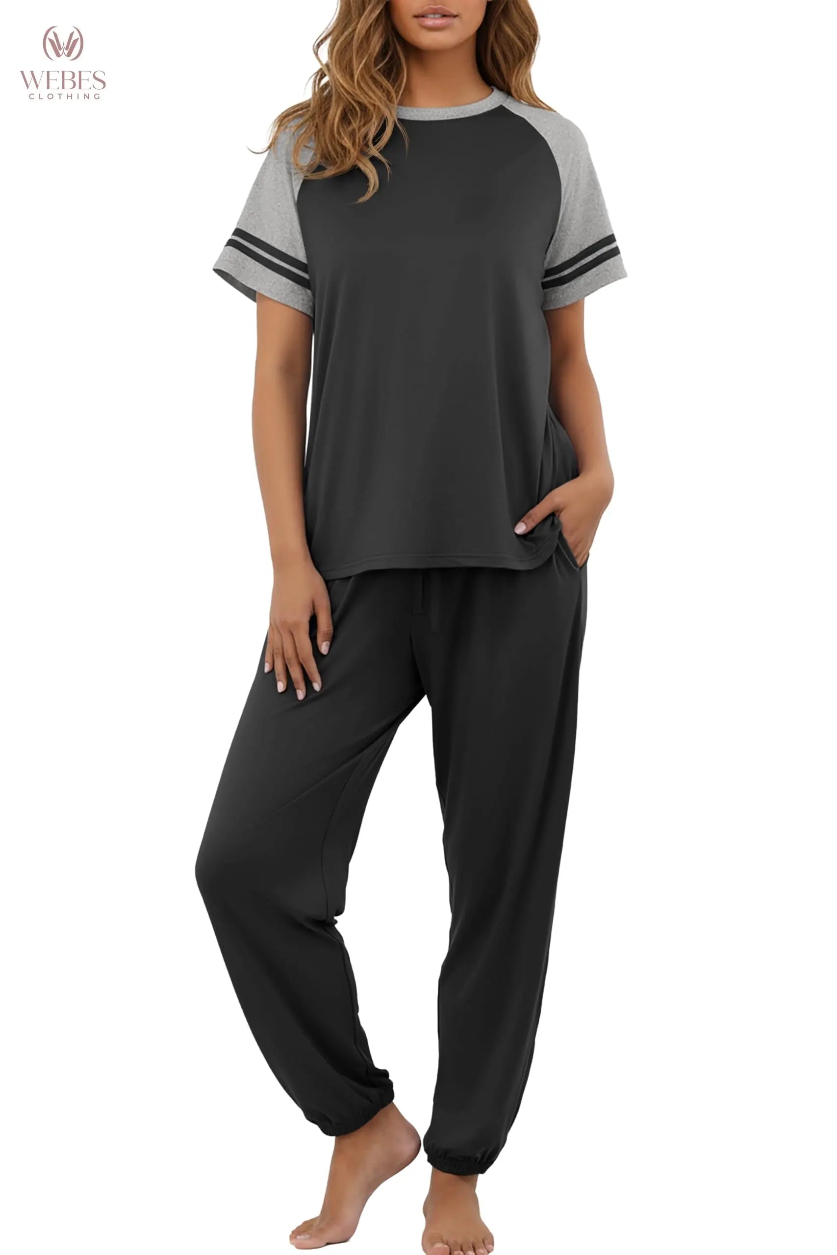 PrinStory Womens Pajama Sets Short Sleeve Pjs 2 Piece Lounge Set Soft Pj Sets Lightweight Sleepwear Loungewear with Pockets WEBE CLOTHING