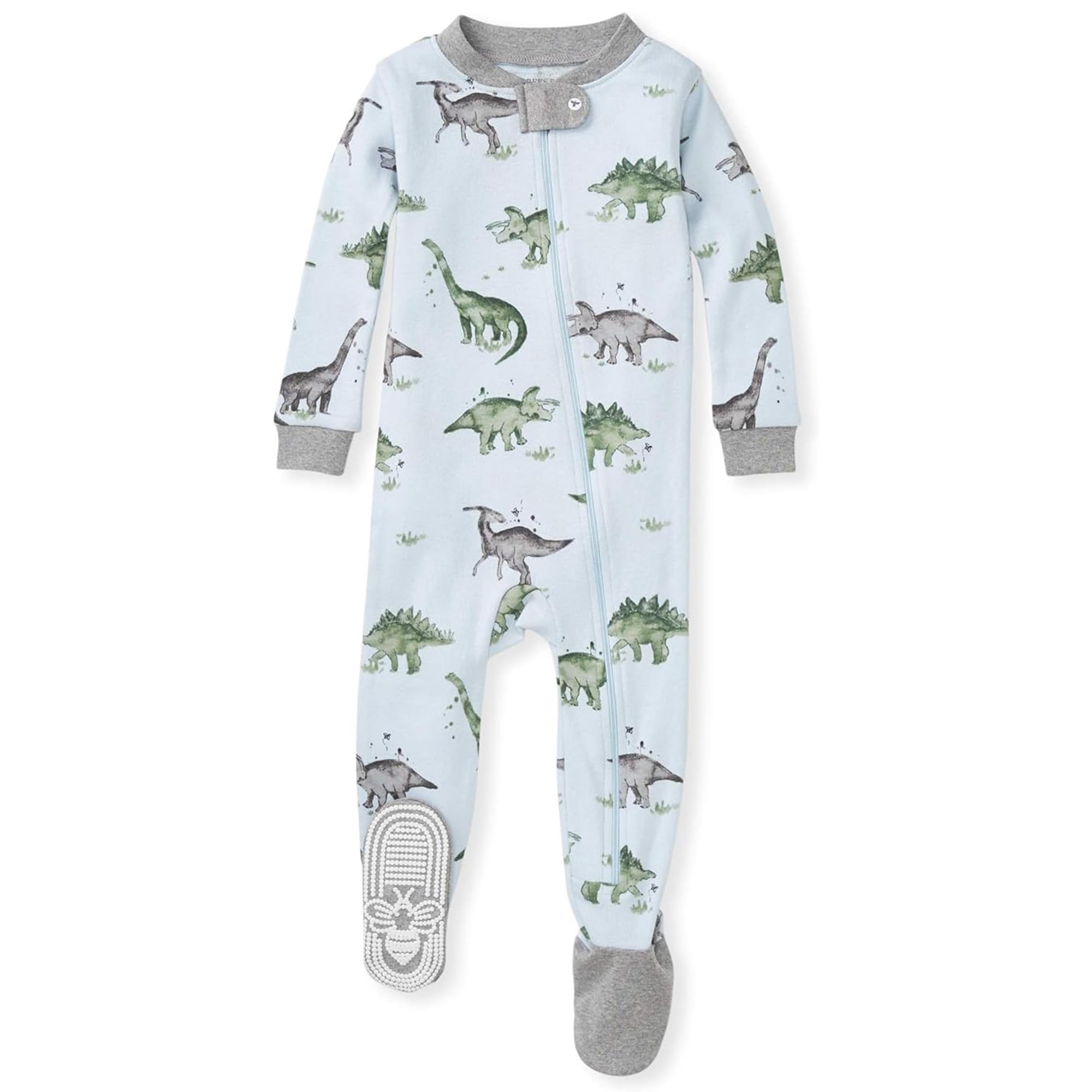 Burt's Bees Baby Organic Cotton Footed Pajamas for Boys, Zipper PJ Sleeper, Snug Fit Sleepwear with Non-Slip Bee Grips