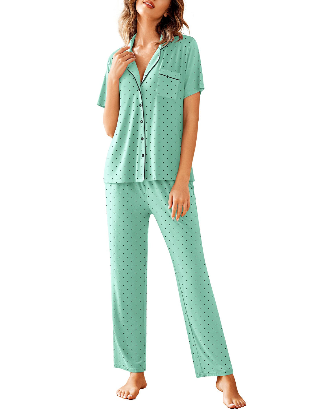 Avidlove Women Pajamas Set Notch Collar Soft Sleepwear Pjs Short Sleeve Button Down Nightwear with Long Pants WEBE CLOTHING