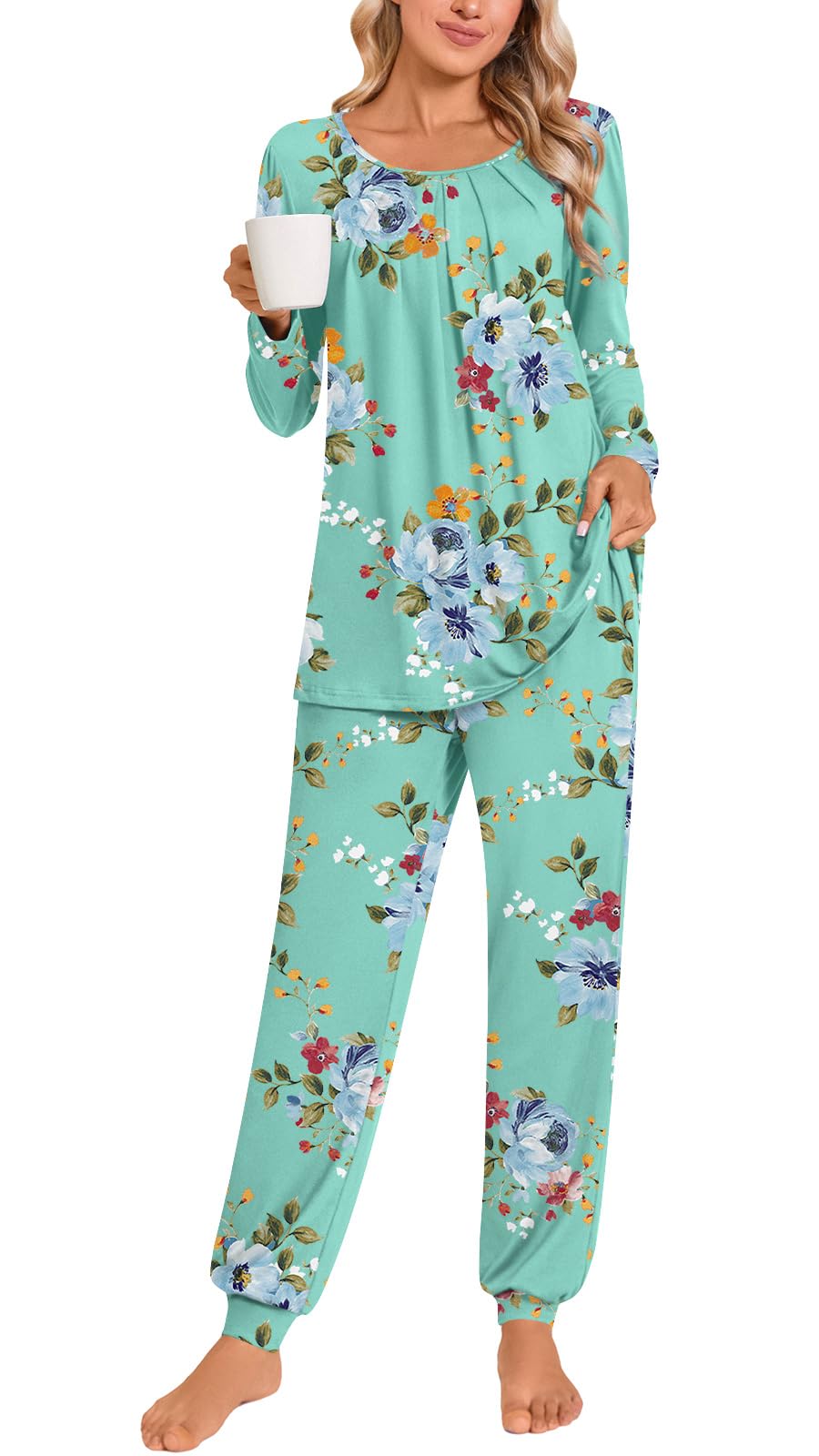 Anymeet Womens Pajama Sets Fall Winter Long Sleeve 2 Piece Sleepwear Soft Lounge Outfits with Pockets