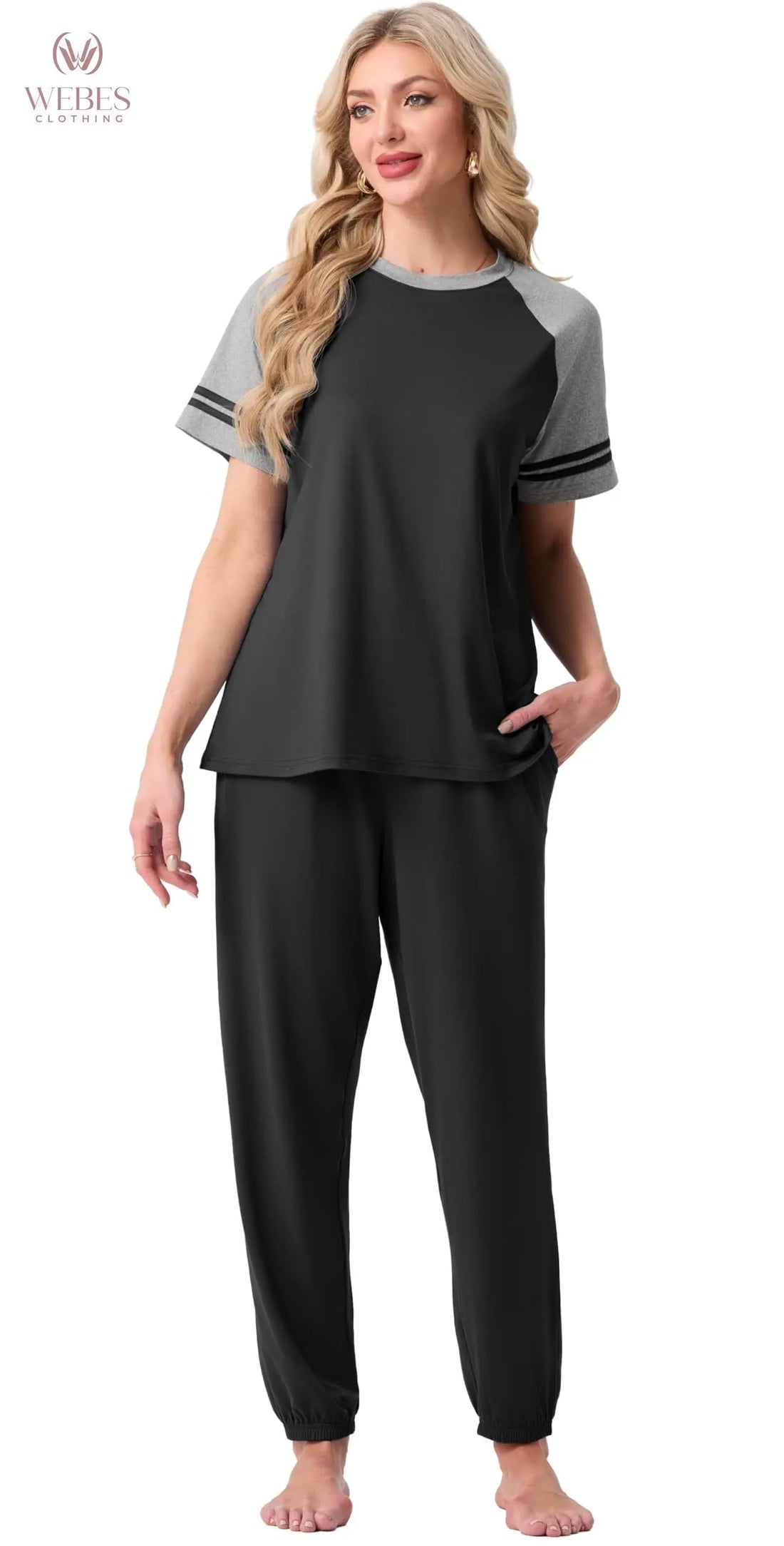 PrinStory Womens Pajama Sets Short Sleeve Pjs 2 Piece Lounge Set Soft Pj Sets Lightweight Sleepwear Loungewear with Pockets WEBE CLOTHING