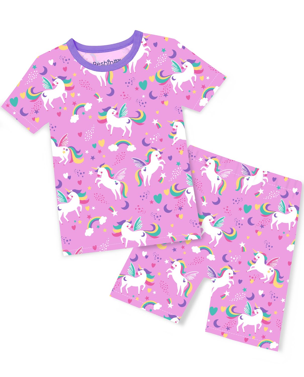 babee Reshinee Bamboo Viscose Toddler Unicorn Mermaid Girls Kids Pajamas Short Sleeve Summer Cool Snug fit Pjs, 2pcs