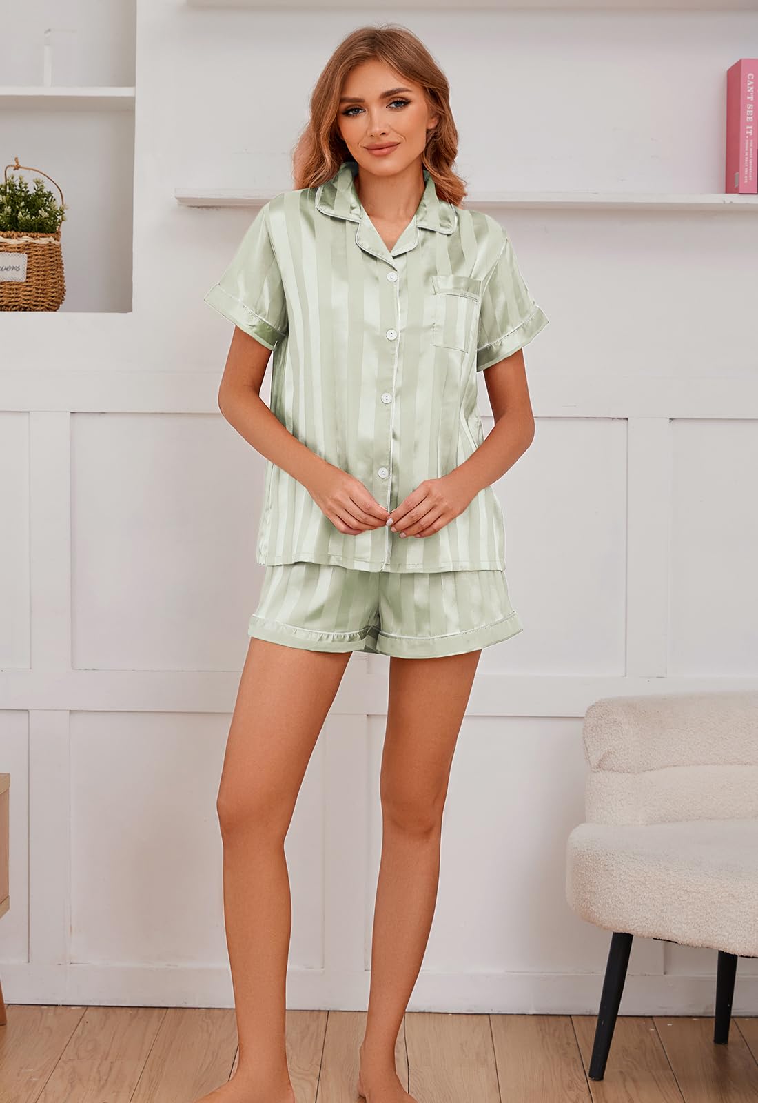 Brezzistaxs Silk Satin Pajamas for Women Button-Up Silk PJ Set Notch Collar Satin Pajama set - 2 Piece Satin Pjs WEBE CLOTHING