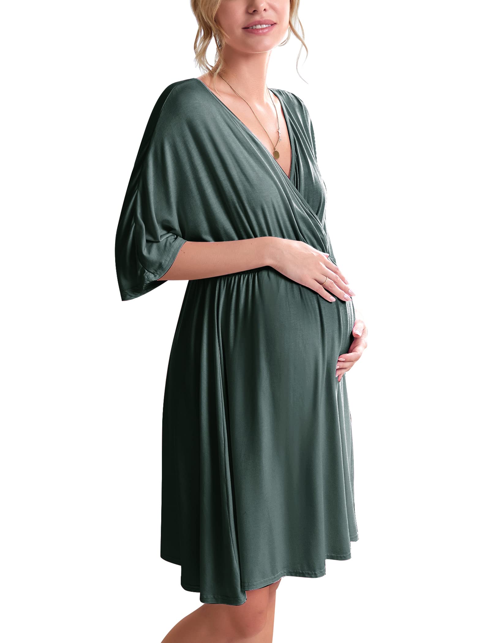 Ekouaer 3 in 1 Labor/Delivery/Hospital Gown Maternity Dress Nursing Nightgown Sleepwear for Breastfeeding