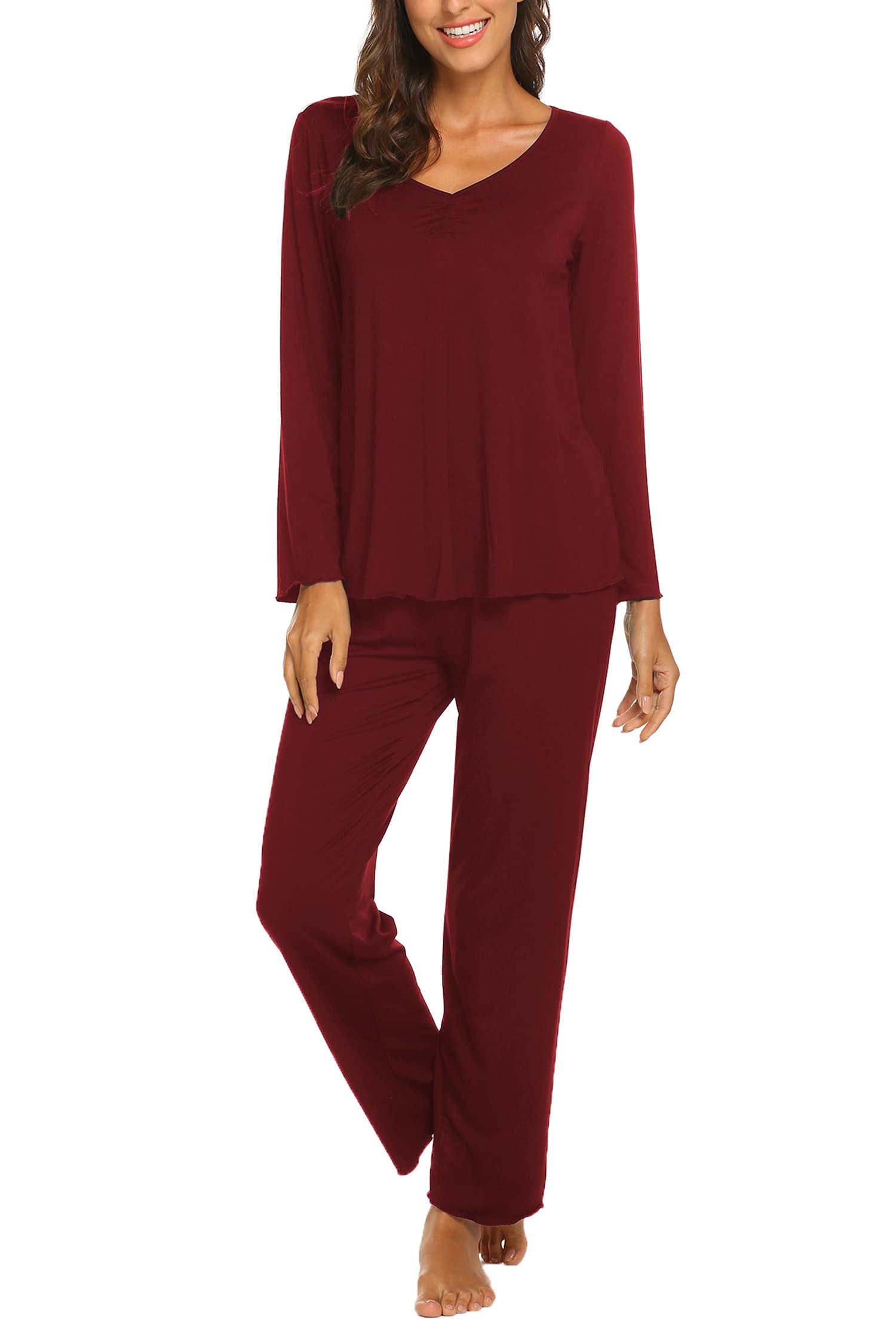Ekouaer Womens Pajama Sets 2 Piece Lounge Set Fall Winter Pajamas Long Sleeve Pjs Top and Pants Soft Pj Sets Loose Sleepwear