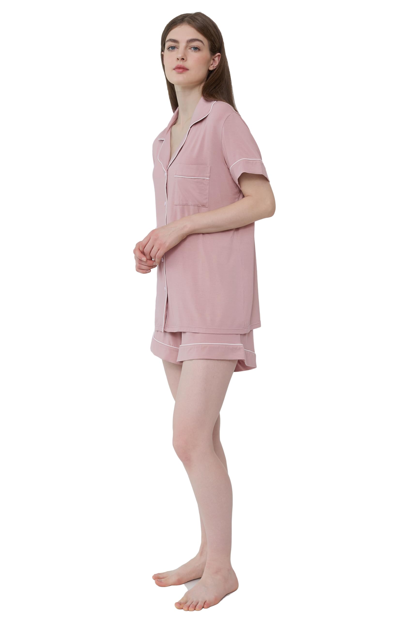 Joyaria Women's Cooling Bamboo Viscose Pajamas Shorts Set Button Front | Moisture Wicking, Cool & Lightweight, Breathable PJs for Night Sweats