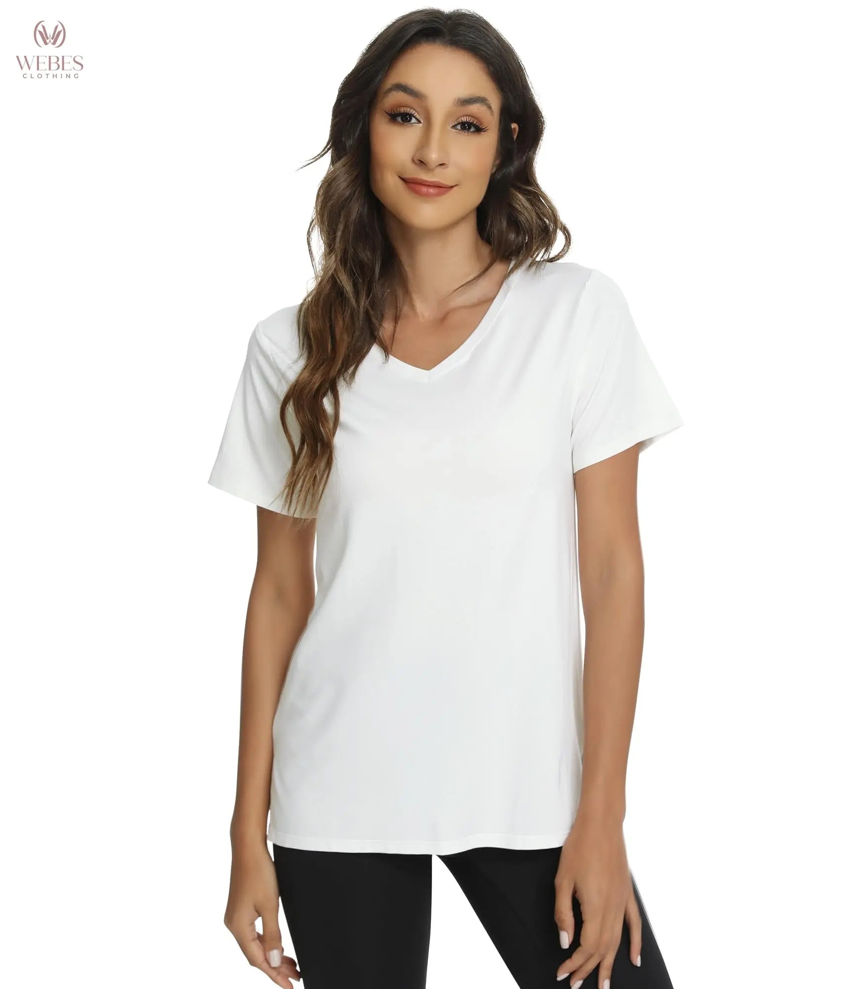 WiWi Viscose from Bamboo Pajama Tops for Women Super Soft Short Sleeve Tee V Neck Sleep Cooling T-Shirt Pjs Sleepwear S-XXL